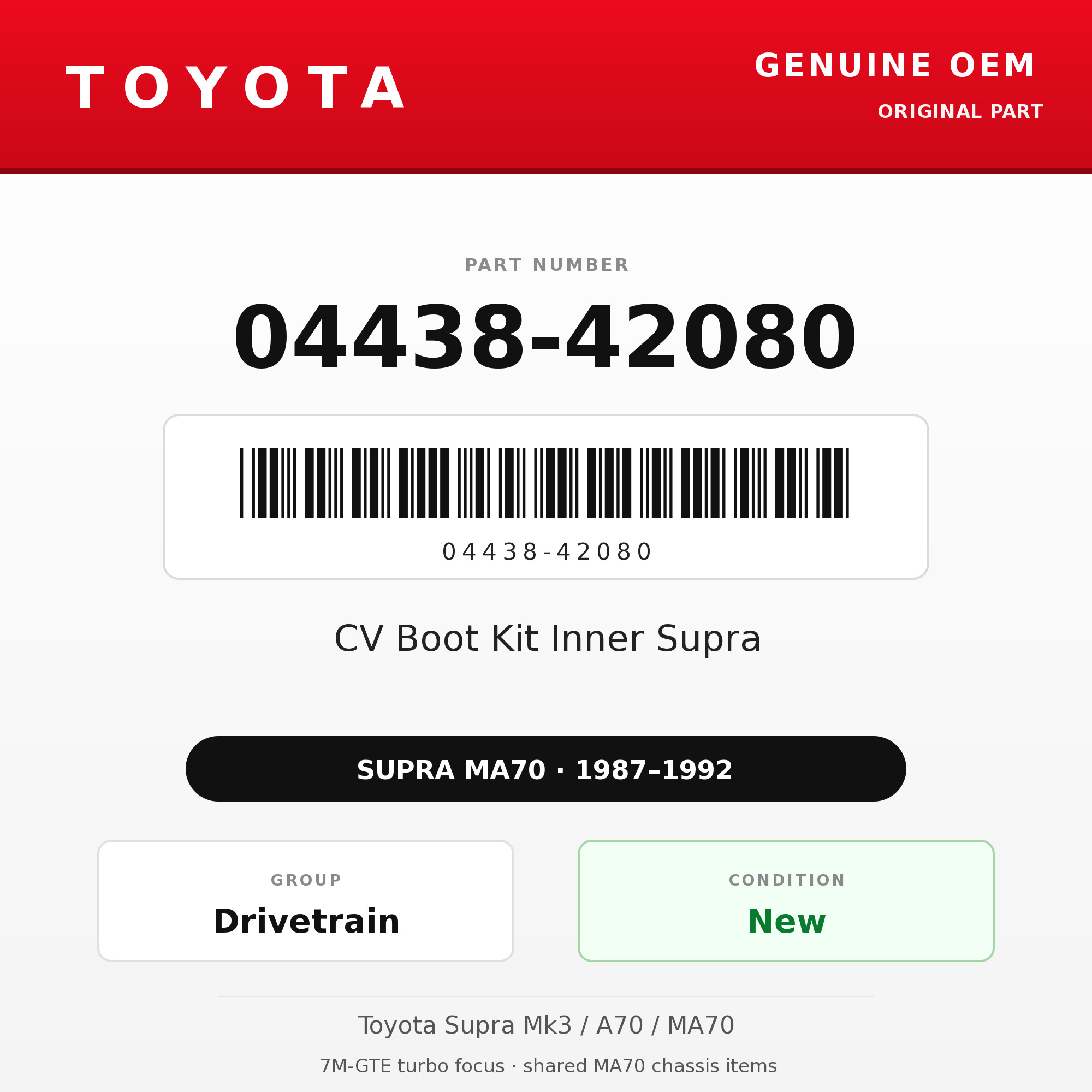 Genuine Toyota OEM 04438-42080 - CV Boot Kit Inner Supra (87-92 Supra)