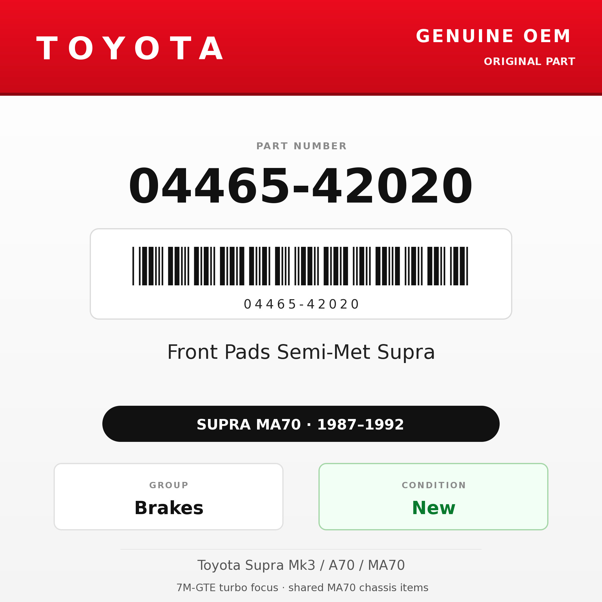 Genuine Toyota OEM 04465-42020 - Front Pads Semi-Met Supra (87-92 Supra)