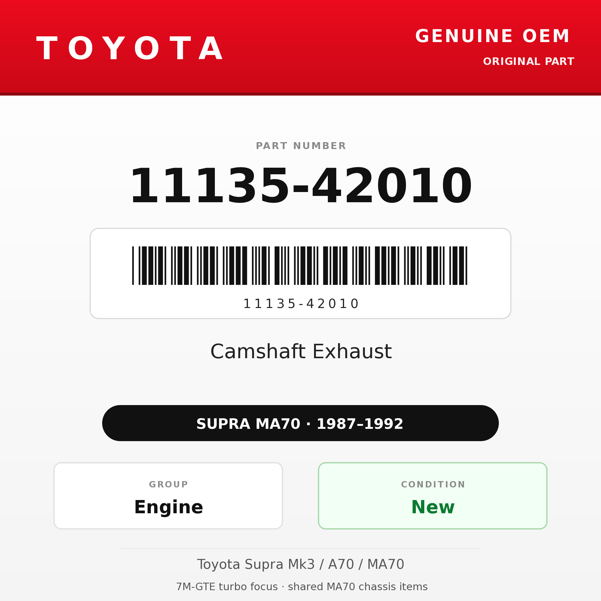Genuine Toyota OEM 11135-42010 - Camshaft Exhaust 7M-GTE (87-92 Supra)