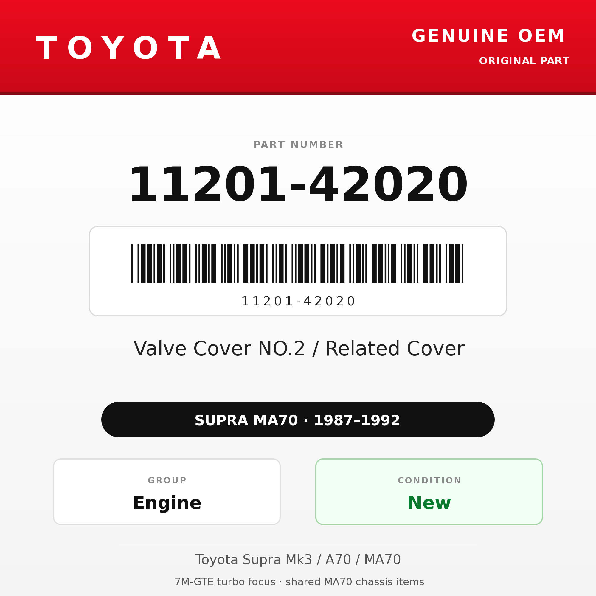 Genuine Toyota OEM 11201-42020 - Valve Cover NO.2 / Related Cover 7M (87-92 Supra)