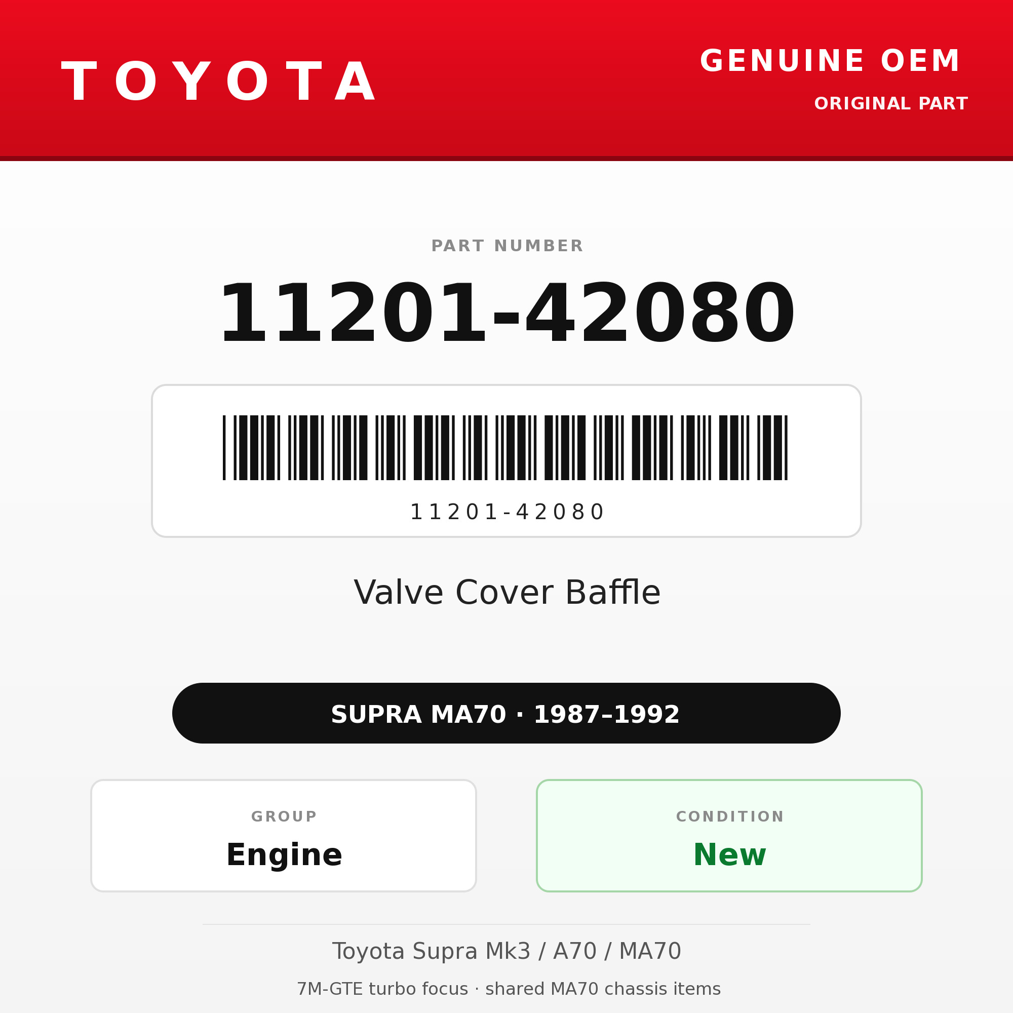 Genuine Toyota OEM 11201-42080 - Valve Cover Baffle 7M (87-92 Supra)