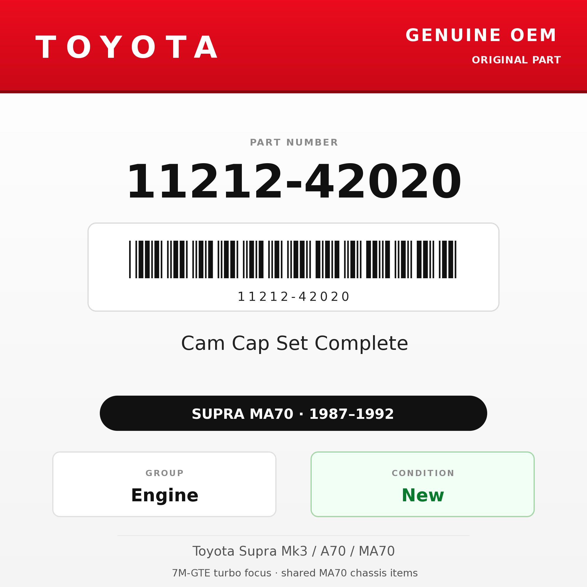 Genuine Toyota OEM 11212-42020 - Cam Cap Set Complete 7M (87-92 Supra)