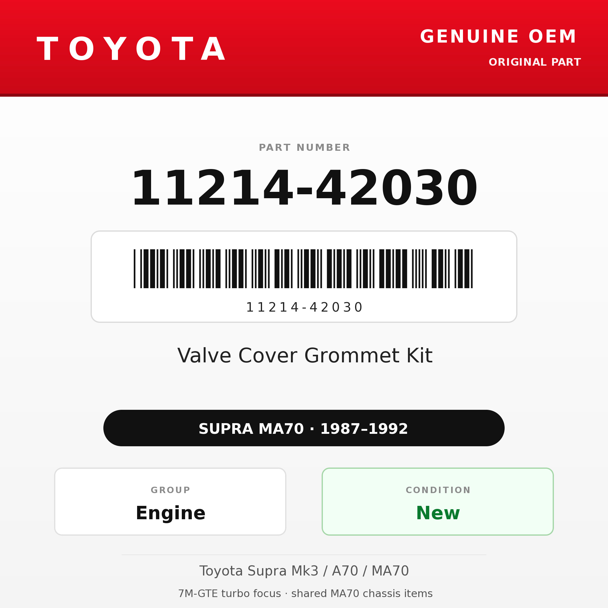Genuine Toyota OEM 11214-42030 - Valve Cover Grommet Kit 7M (87-92 Supra)