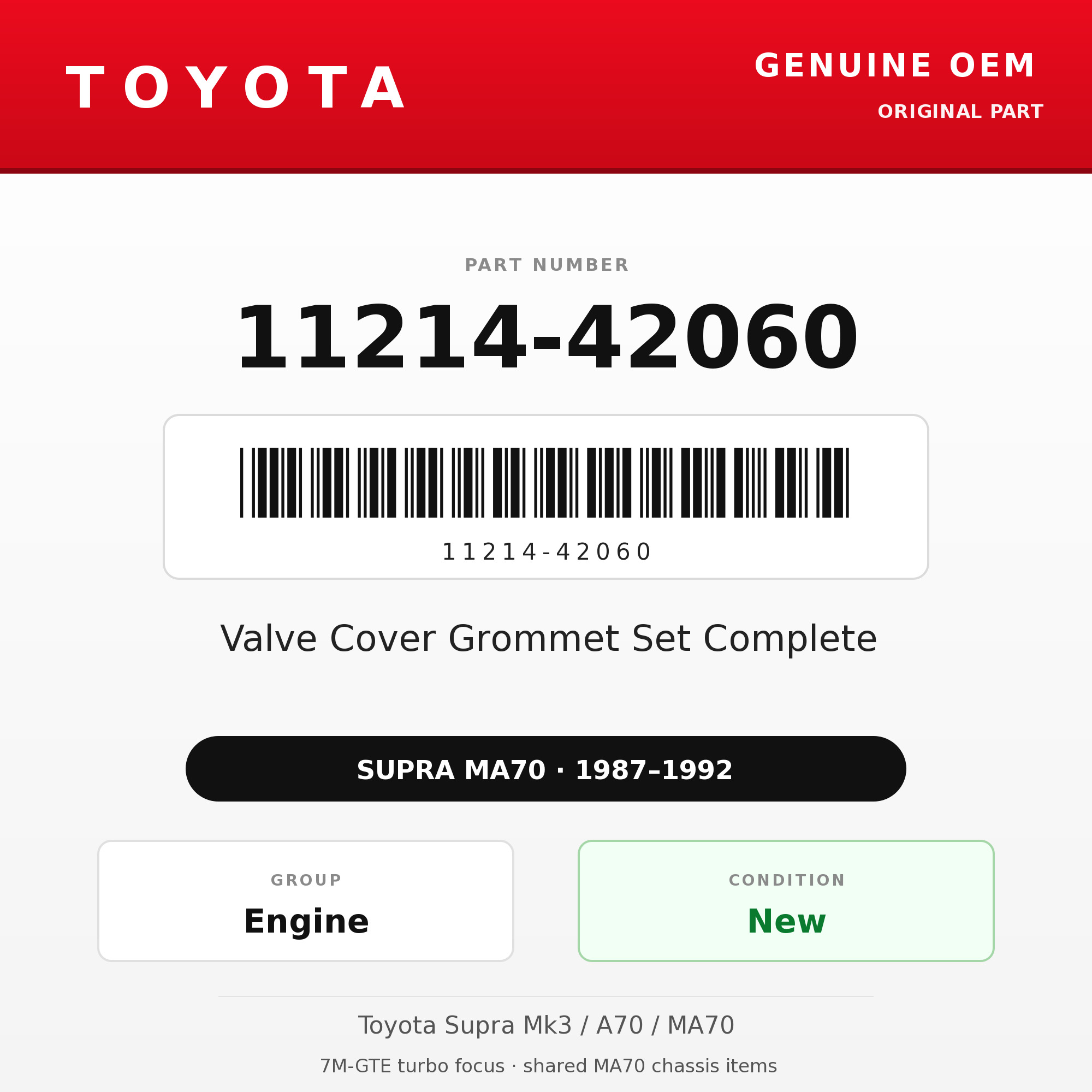 Genuine Toyota OEM 11214-42060 - Valve Cover Grommet Set Complete 7M (87-92 Supra)