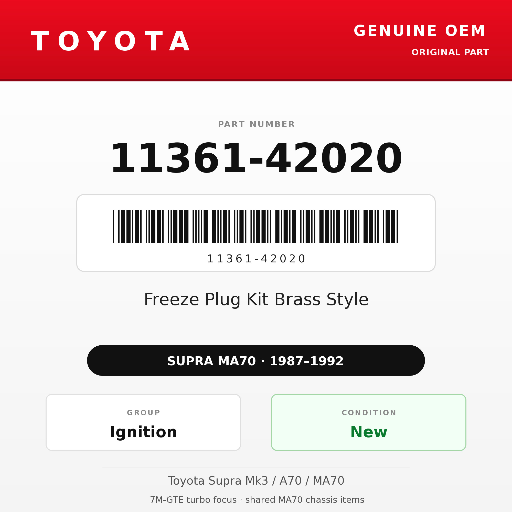 Genuine Toyota OEM 11361-42020 - Freeze Plug Kit Brass Style 7M (87-92 Supra)