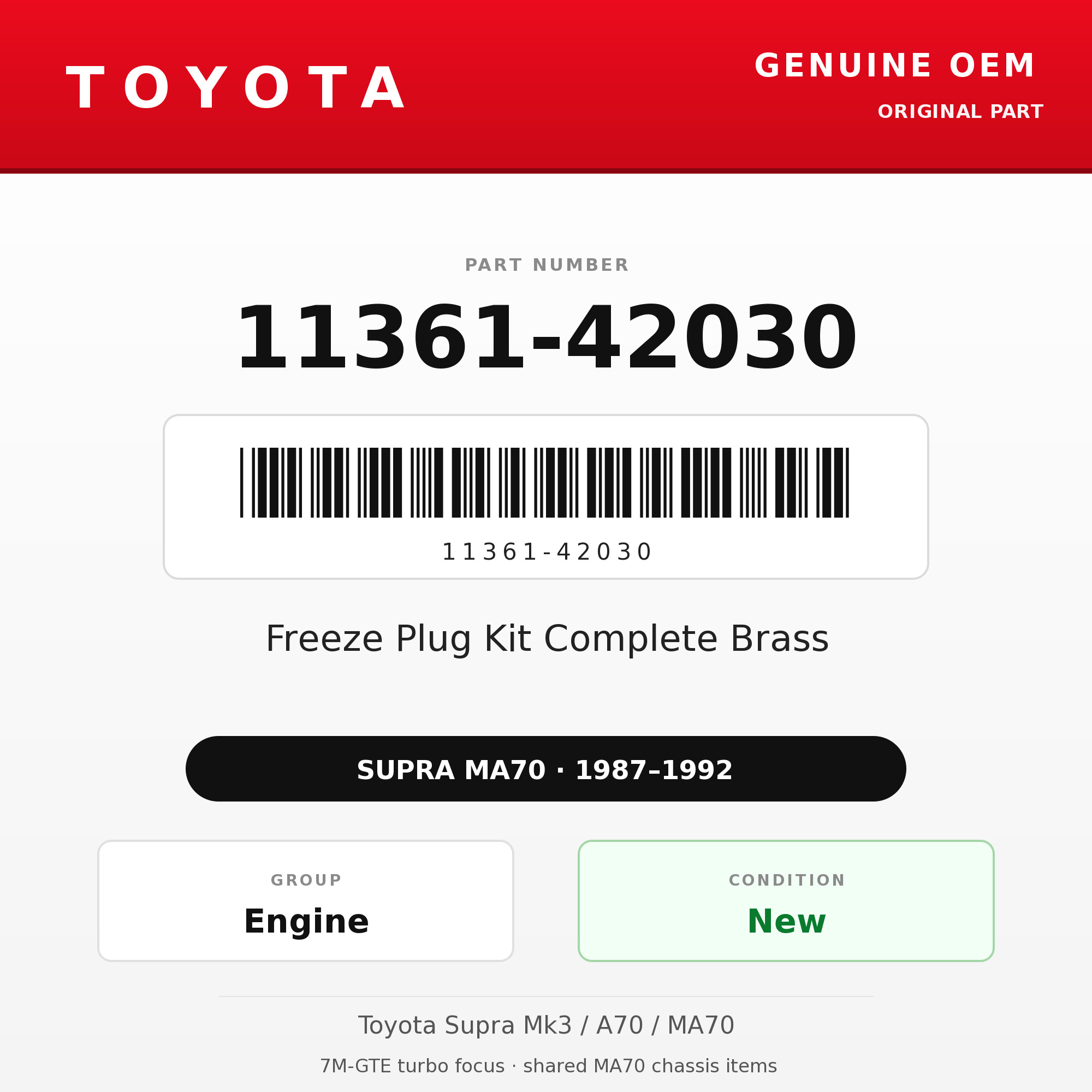 Genuine Toyota OEM 11361-42030 - Freeze Plug Kit Complete Brass 7M (87-92 Supra)