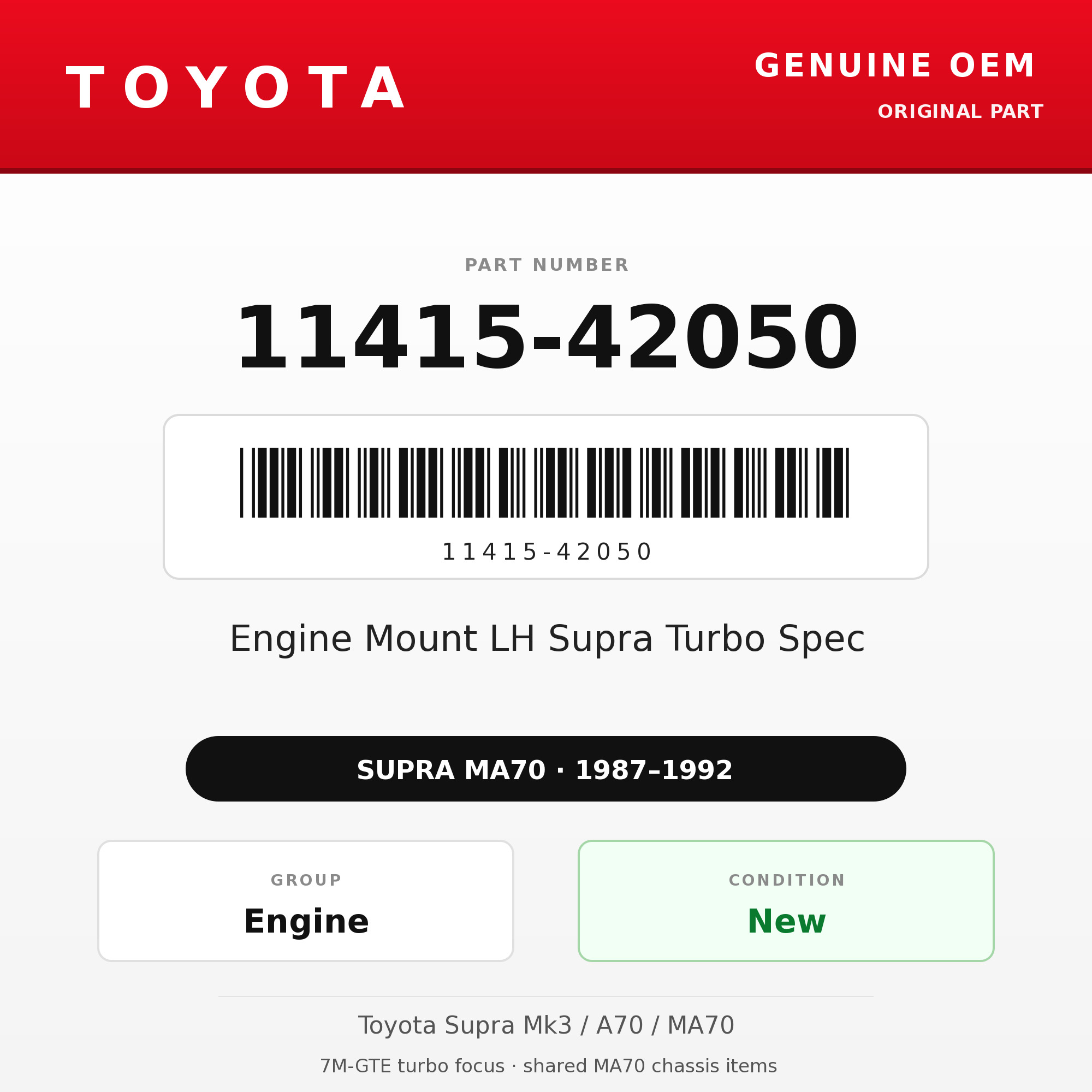 Genuine Toyota OEM 11415-42050 - Engine Mount LH Supra Turbo Spec (87-92 Supra)