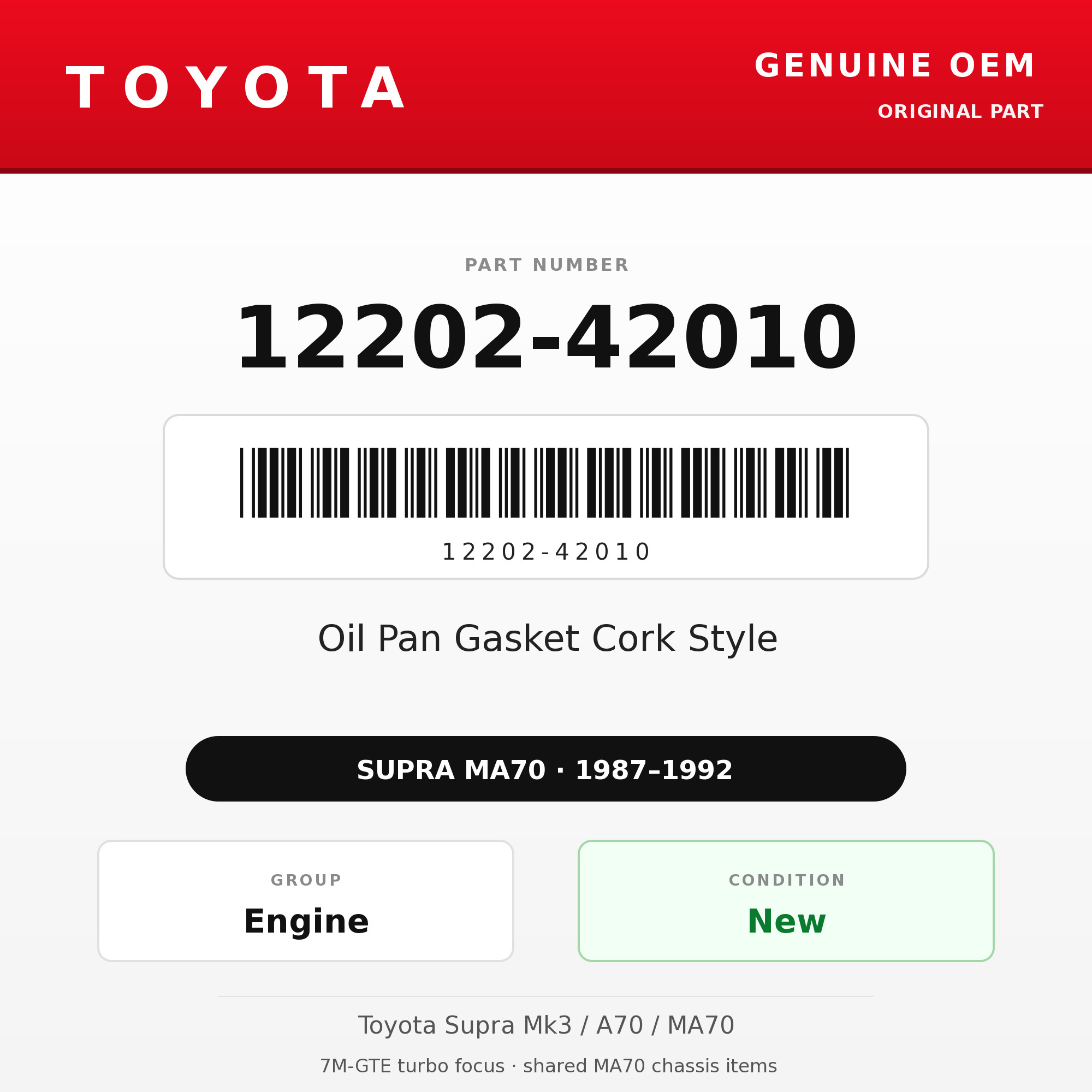 Genuine Toyota OEM 12202-42010 - Oil Pan Gasket Cork Style 7M (87-92 Supra)