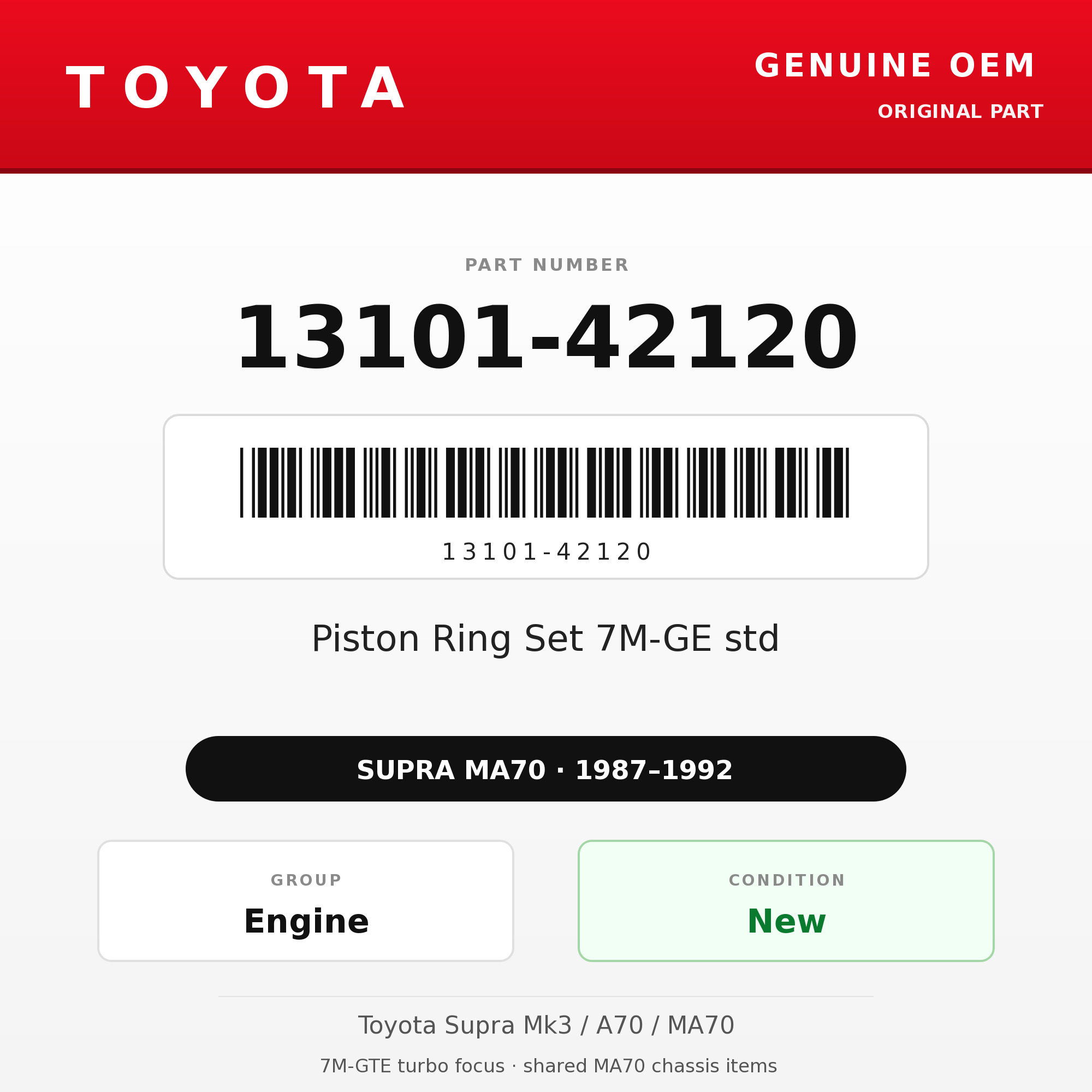 Genuine Toyota OEM 13101-42120 - Piston Ring Set 7M-GE std (87-92 Supra)