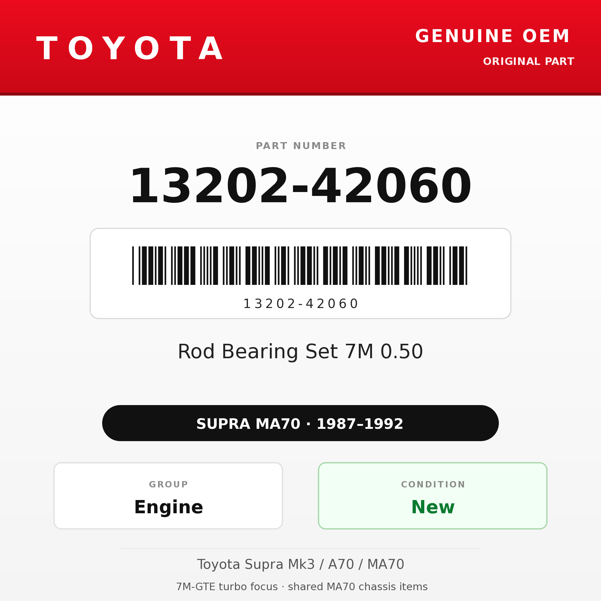 Genuine Toyota OEM 13202-42060 - Rod Bearing Set 7M 0.50 (87-92 Supra)