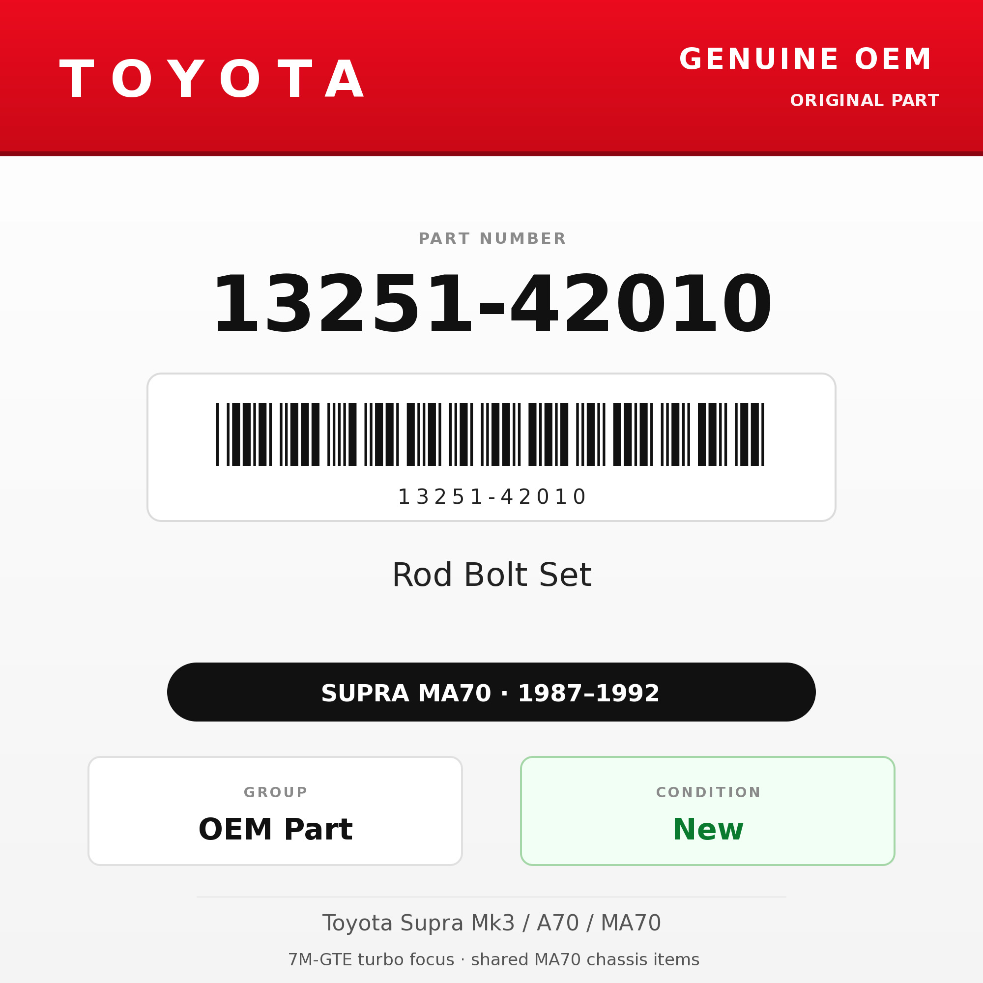 Genuine Toyota OEM 13251-42010 - Rod Bolt Set 7M (87-92 Supra)
