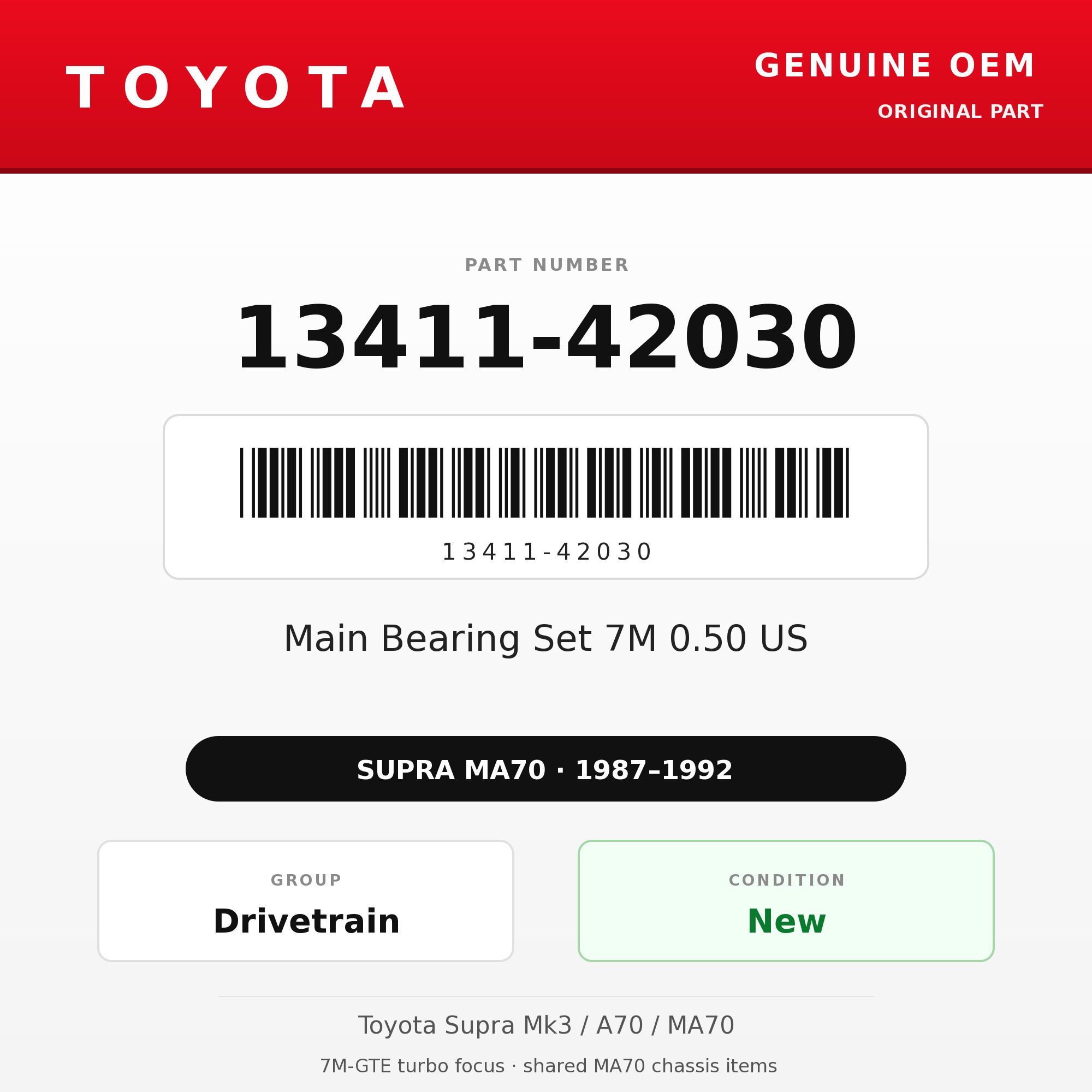 Genuine Toyota OEM 13411-42030 - Main Bearing Set 7M 0.50 US (87-92 Supra)