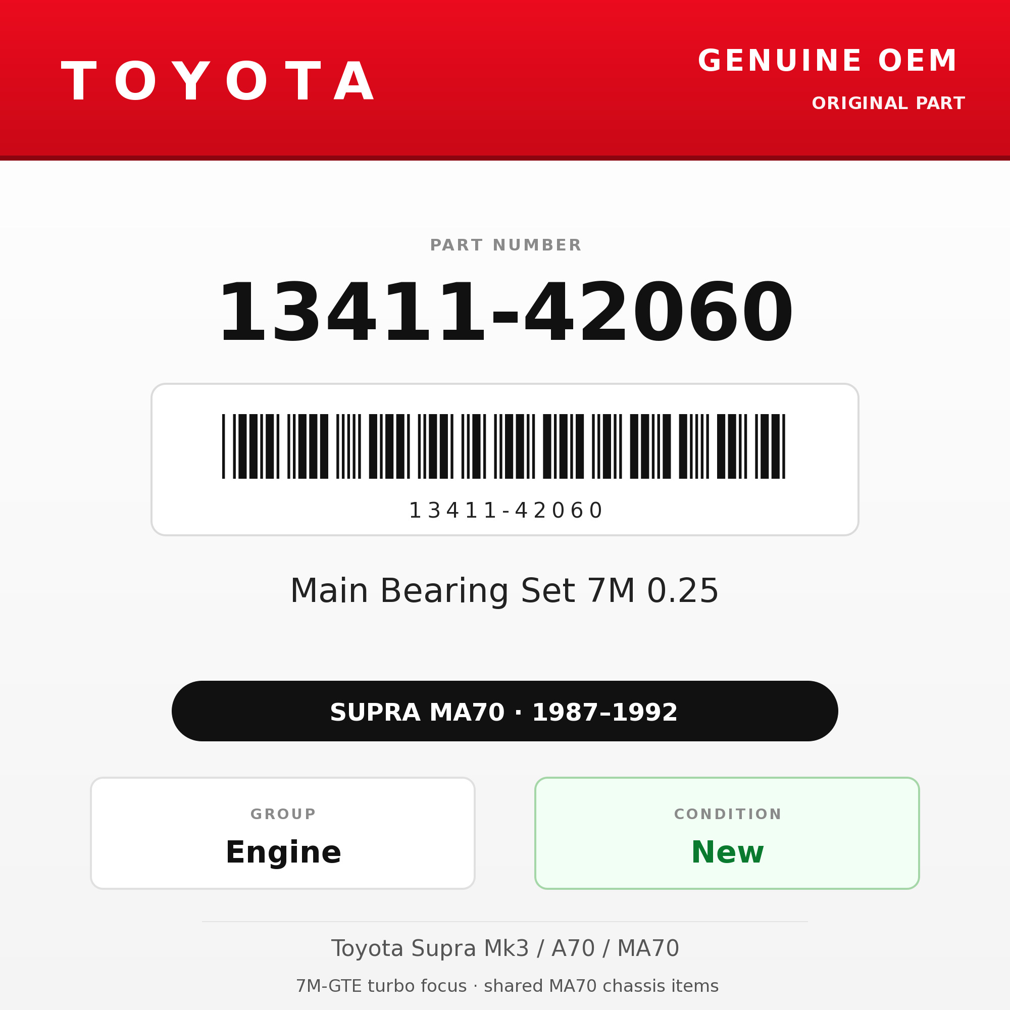Genuine Toyota OEM 13411-42060 - Main Bearing Set 7M 0.25 (87-92 Supra)