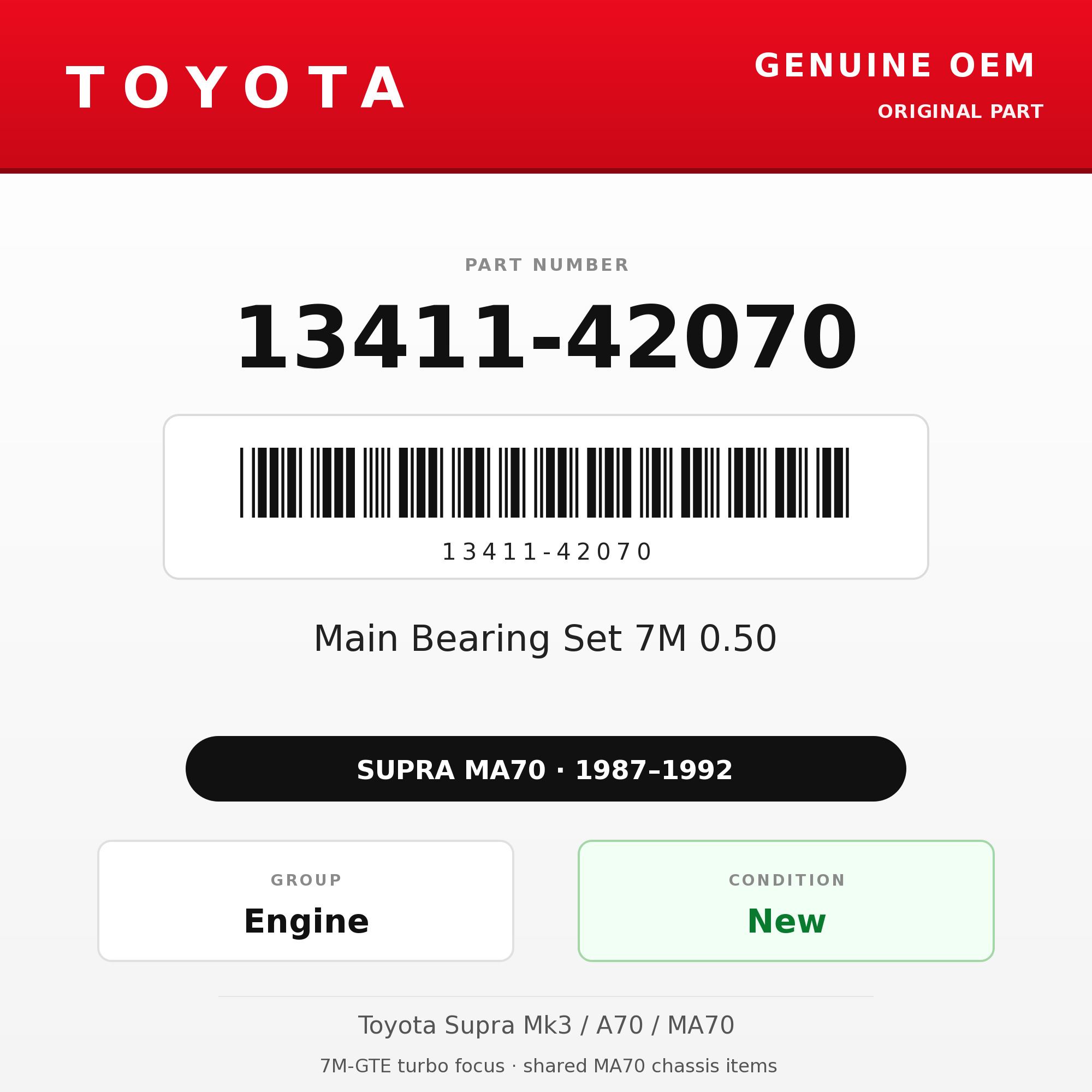 Genuine Toyota OEM 13411-42070 - Main Bearing Set 7M 0.50 (87-92 Supra)