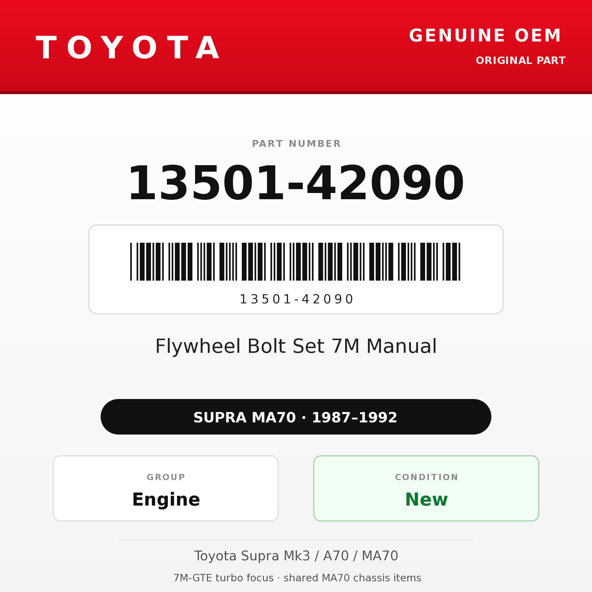Genuine Toyota OEM 13501-42090 - Flywheel Bolt Set 7M Manual (87-92 Supra)