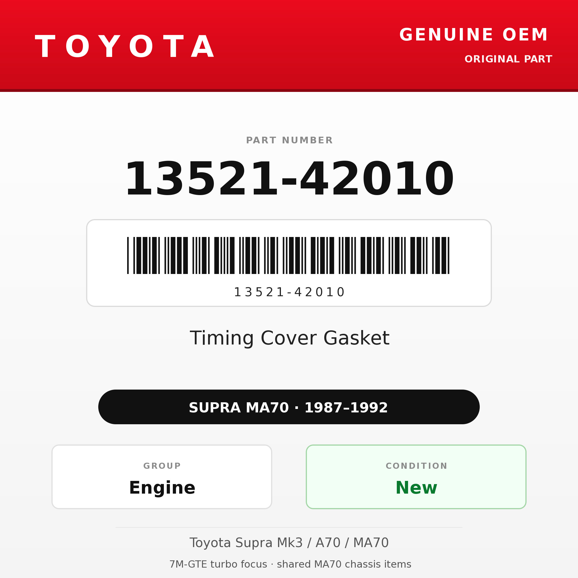 Genuine Toyota OEM 13521-42010 - Timing Cover Gasket 7M (87-92 Supra)