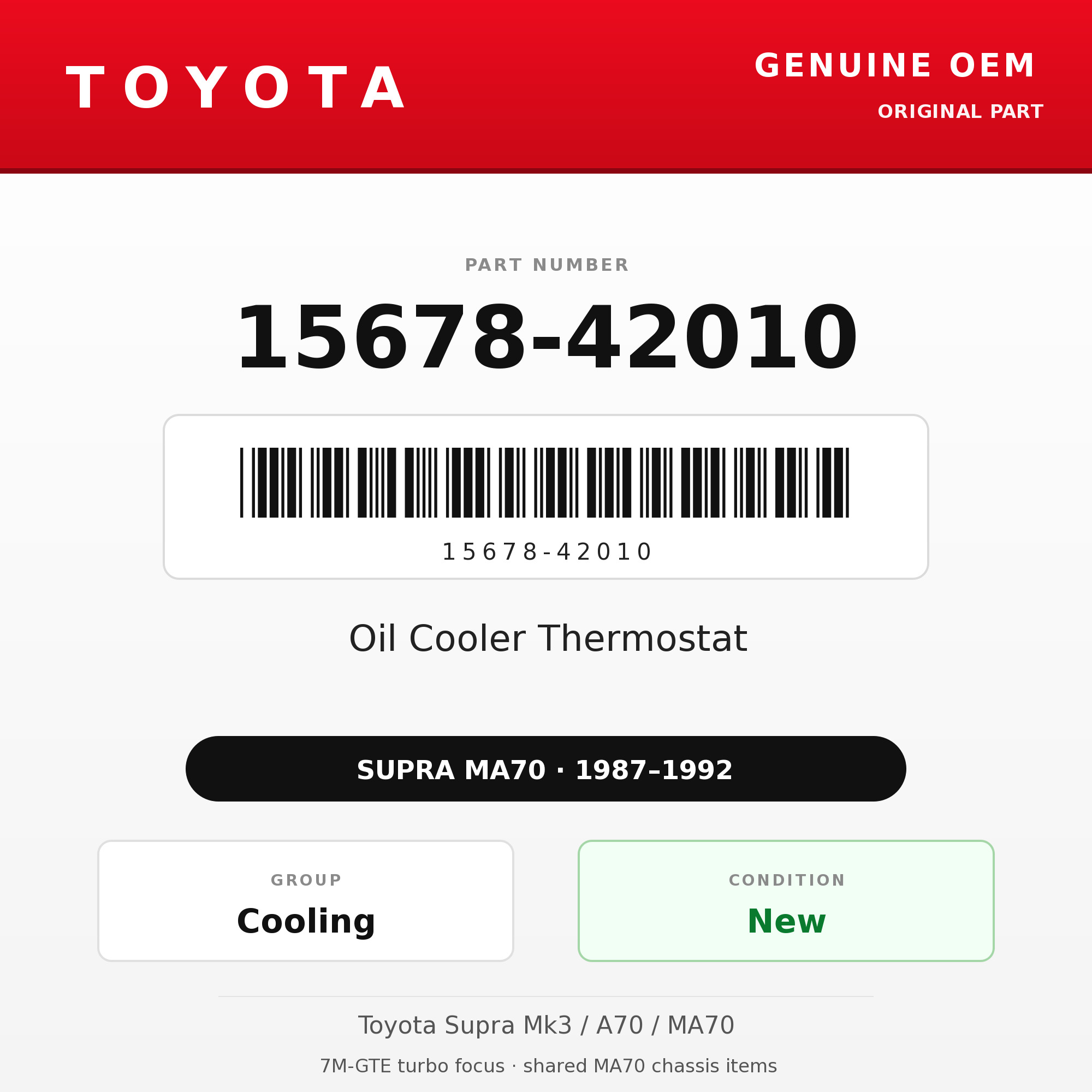Genuine Toyota OEM 15678-42010 - Oil Cooler Thermostat 7M-GTE (87-92 Supra)