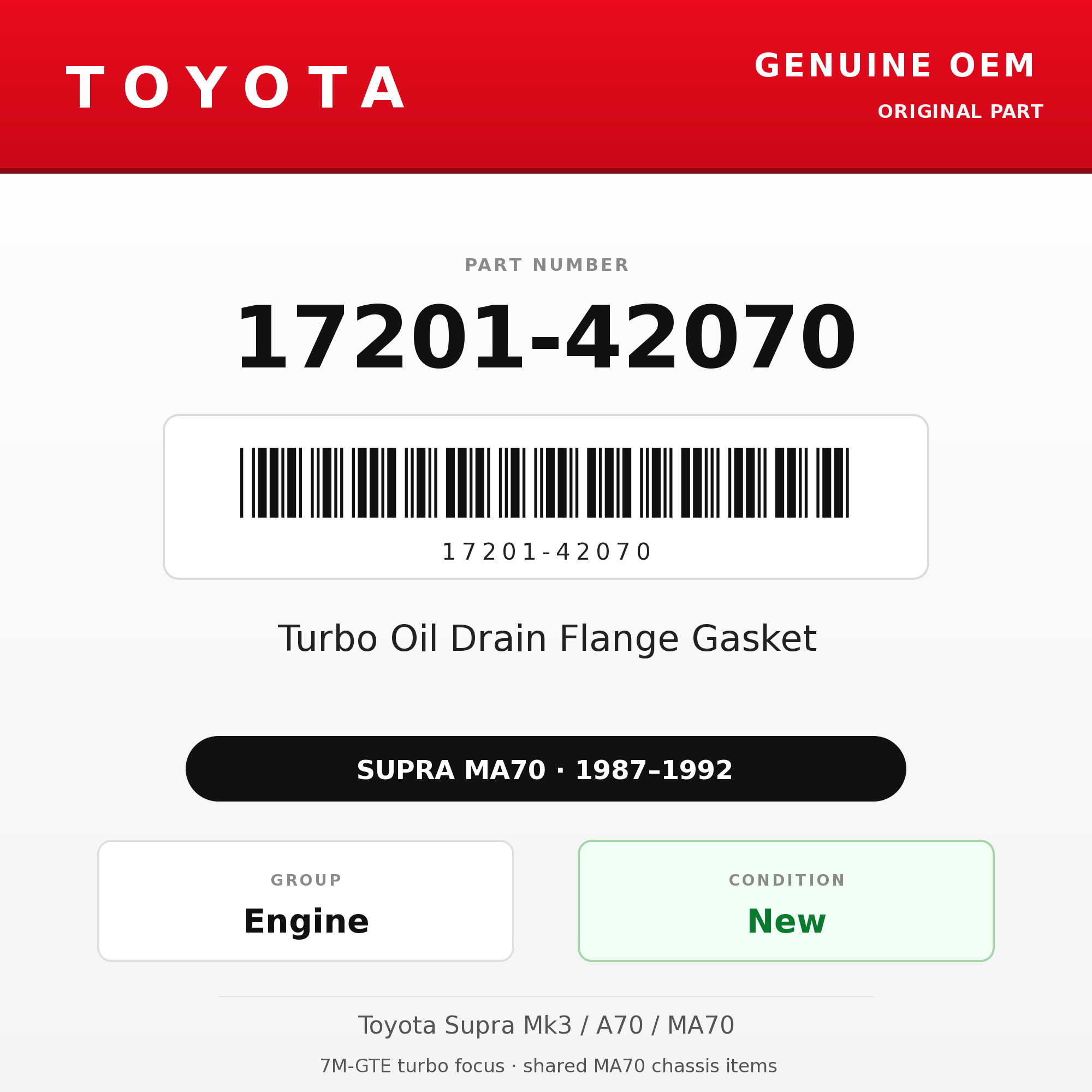 Genuine Toyota OEM 17201-42070 - Turbo Oil Drain Flange Gasket 7M-GTE (87-92 Supra)