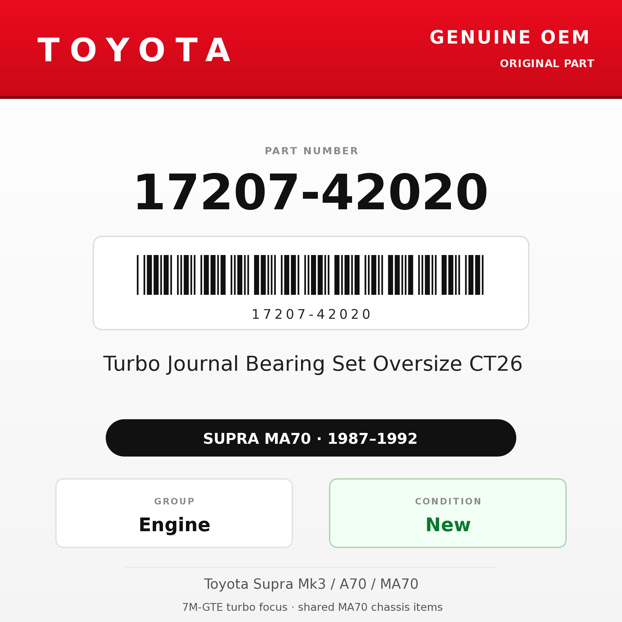 Genuine Toyota OEM 17207-42020 - Turbo Journal Bearing Set Oversize CT26 (87-92 Supra)