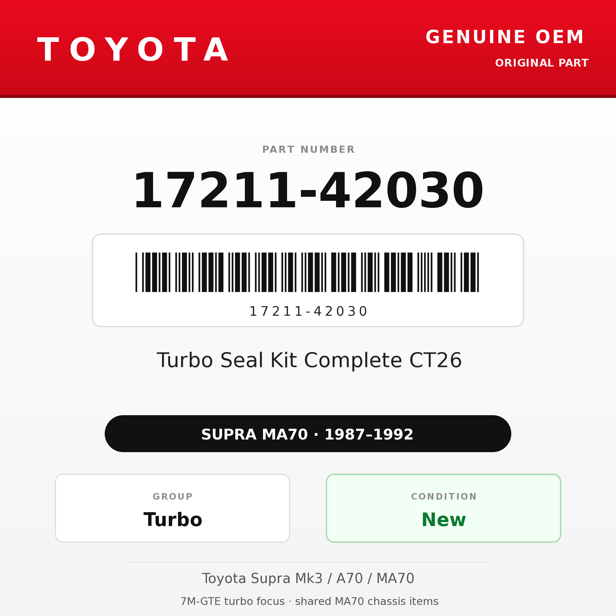 Genuine Toyota OEM 17211-42030 - Turbo Seal Kit Complete CT26 (87-92 Supra)