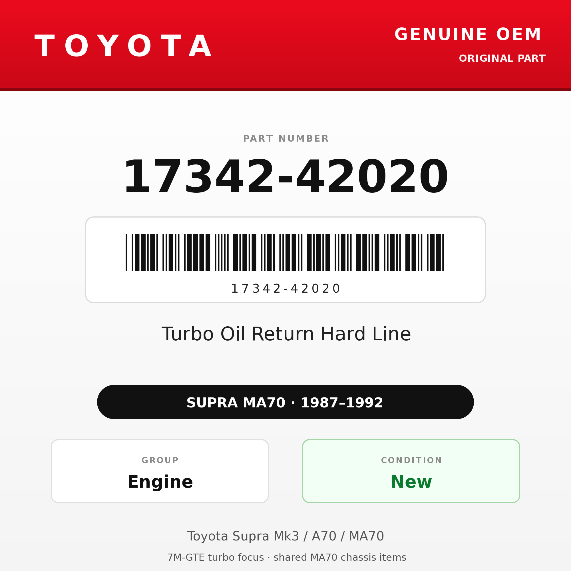 Genuine Toyota OEM 17342-42020 - Turbo Oil Return Hard Line 7M-GTE (87-92 Supra)