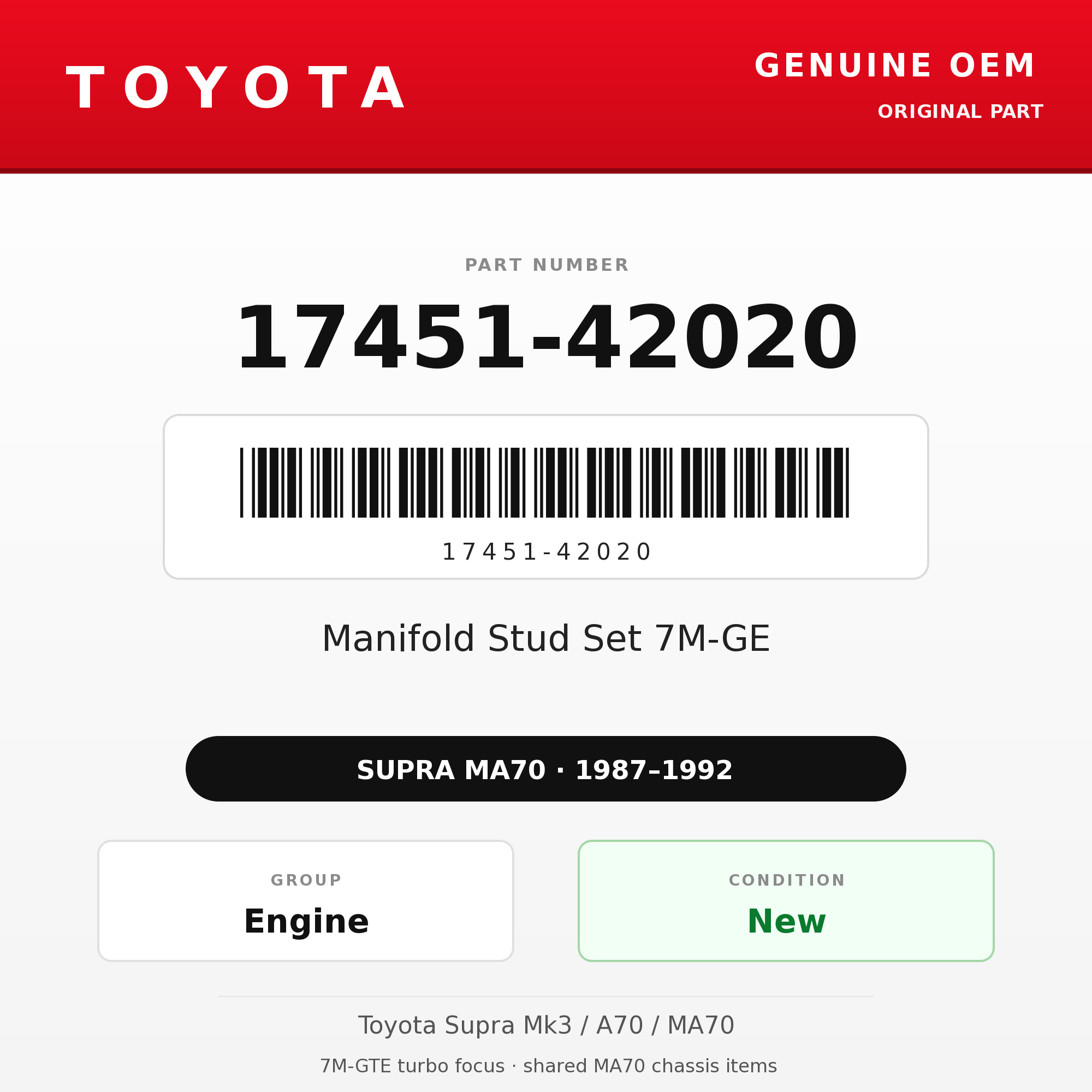 Genuine Toyota OEM 17451-42020 - Manifold Stud Set 7M-GE (87-92 Supra)