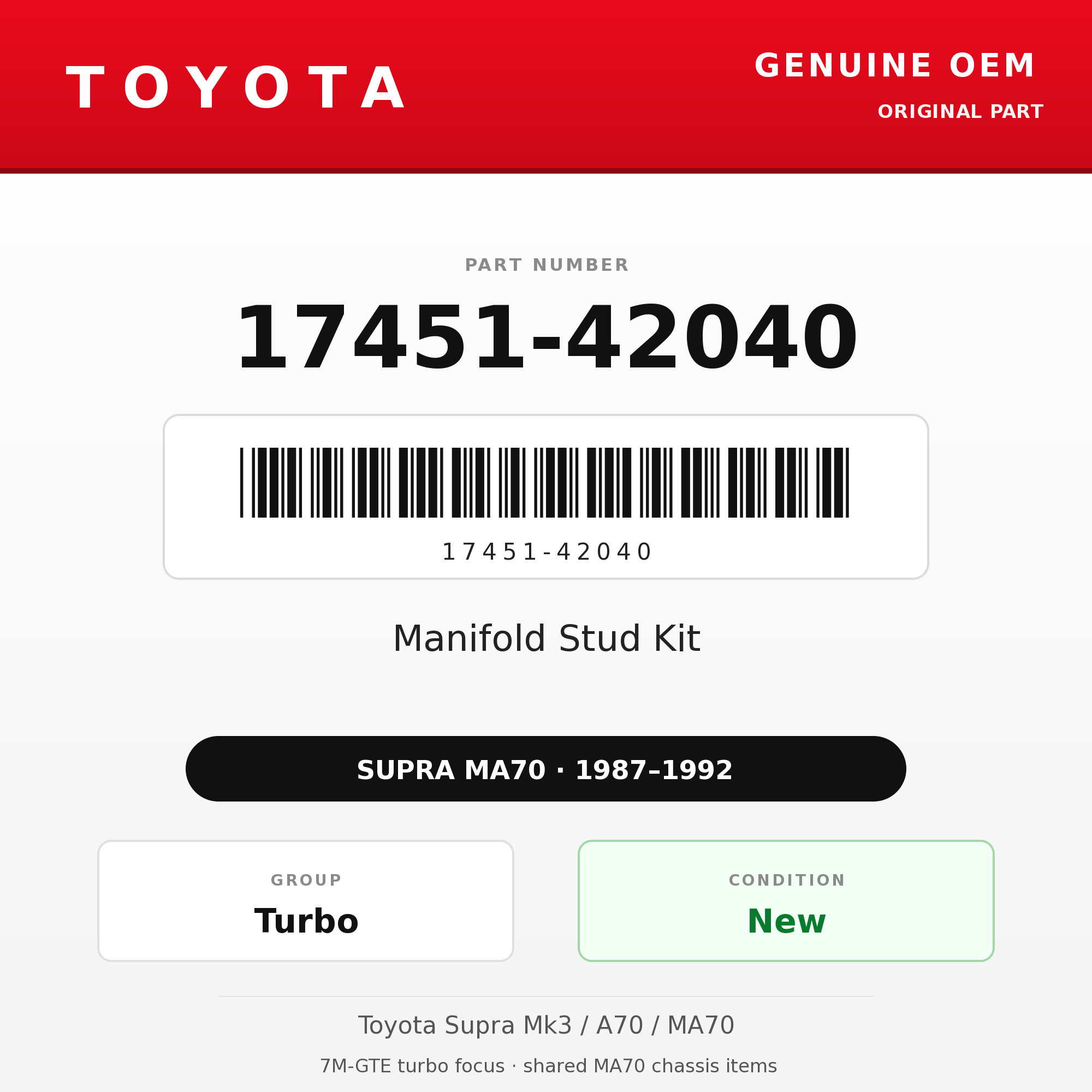 Genuine Toyota OEM 17451-42040 - Manifold Stud Kit 7M-GTE (87-92 Supra)