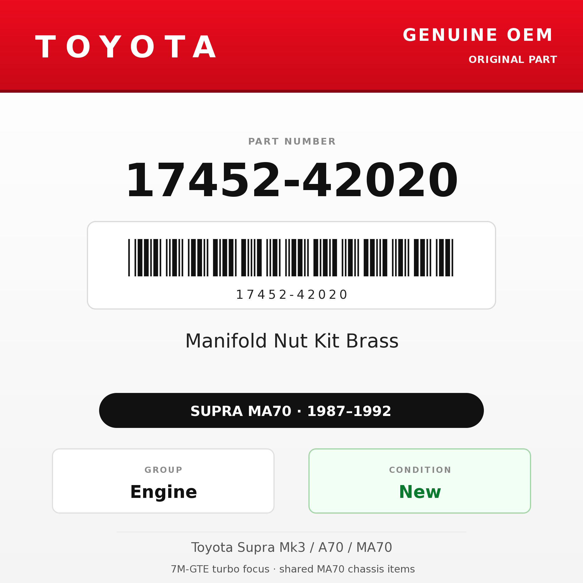 Genuine Toyota OEM 17452-42020 - Manifold Nut Kit Brass 7M-GTE (87-92 Supra)