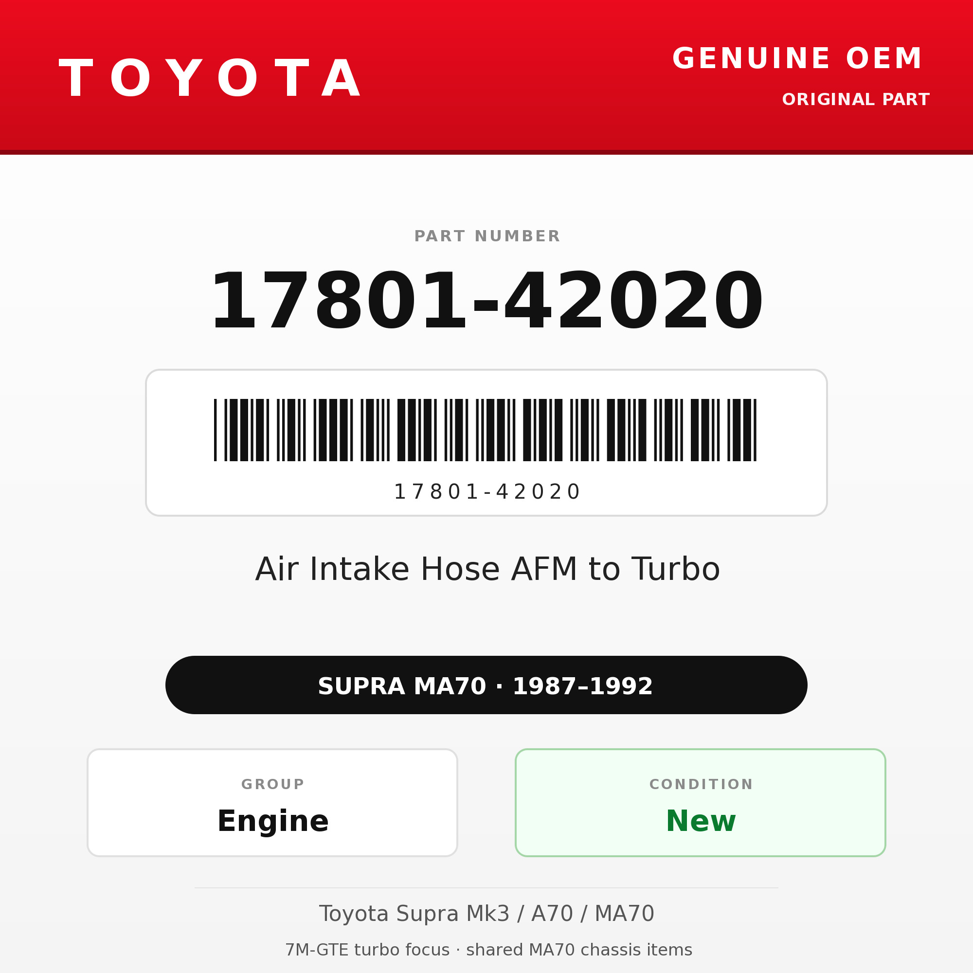 Genuine Toyota OEM 17801-42020 - Air Intake Hose AFM to Turbo (87-92 Supra)