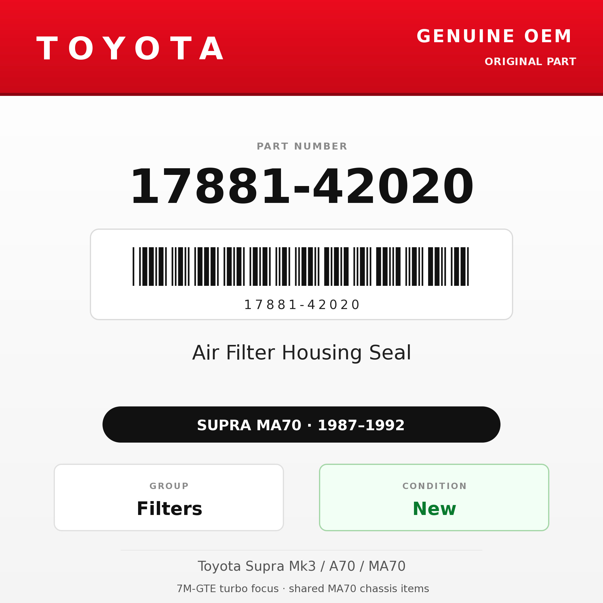 Genuine Toyota OEM 17881-42020 - Air Filter Housing Seal 7M (87-92 Supra)