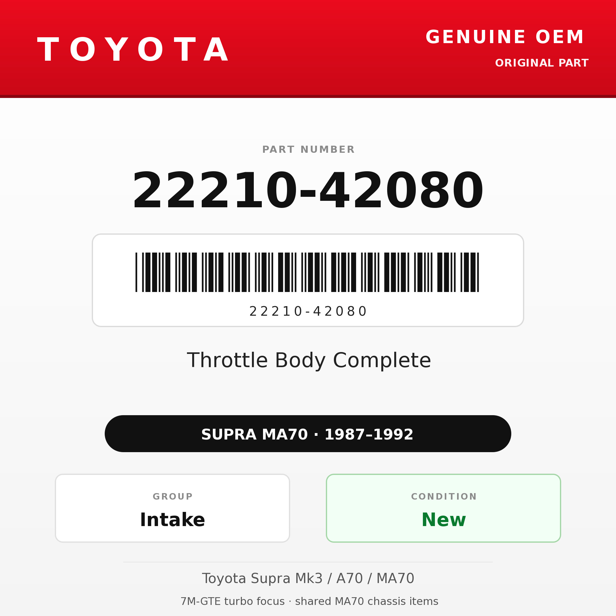 Genuine Toyota OEM 22210-42080 - Throttle Body Complete 7M-GTE (87-92 Supra)