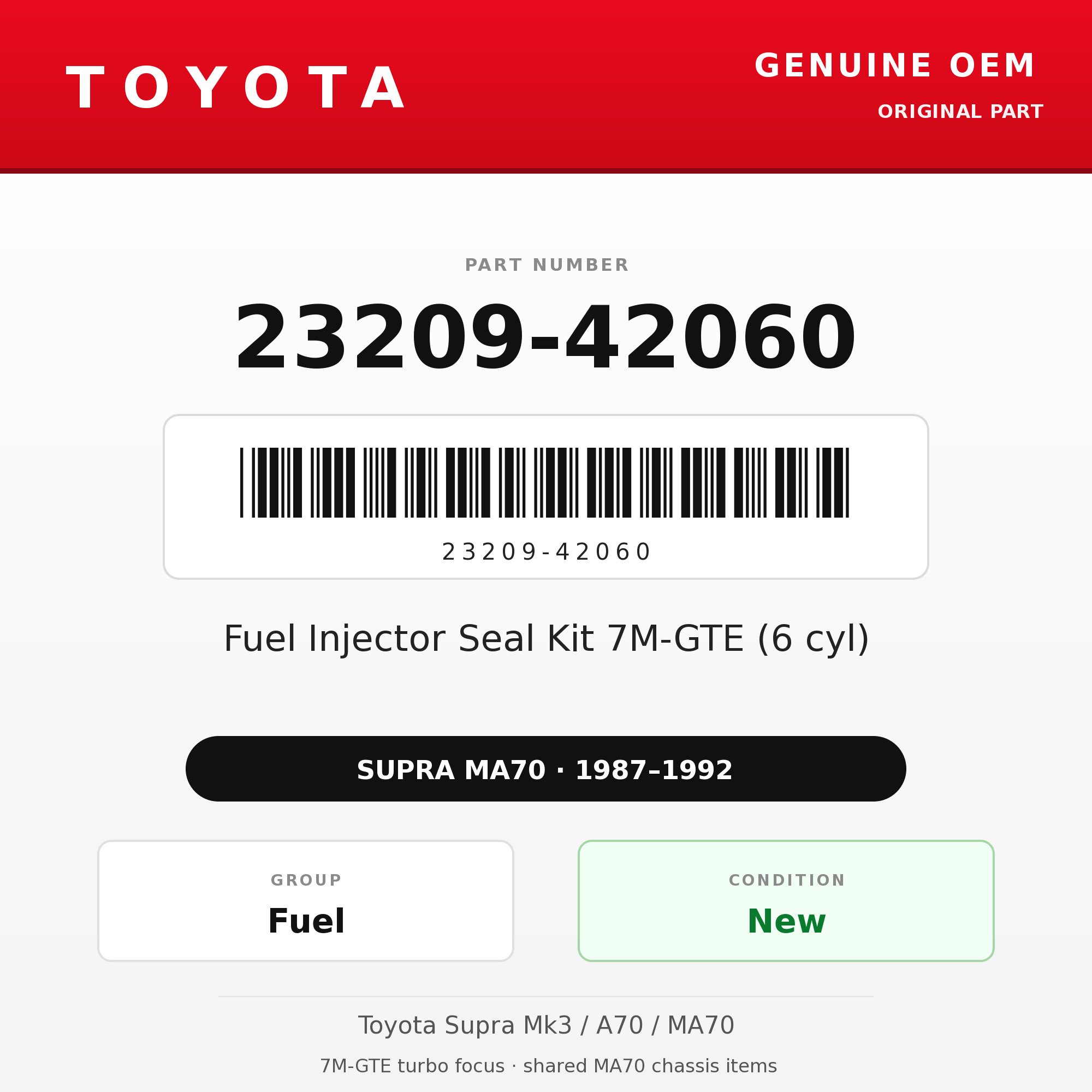 Genuine Toyota OEM 23209-42060 - Fuel Injector Seal Kit 7M-GTE (6 cyl) (87-92 Supra)
