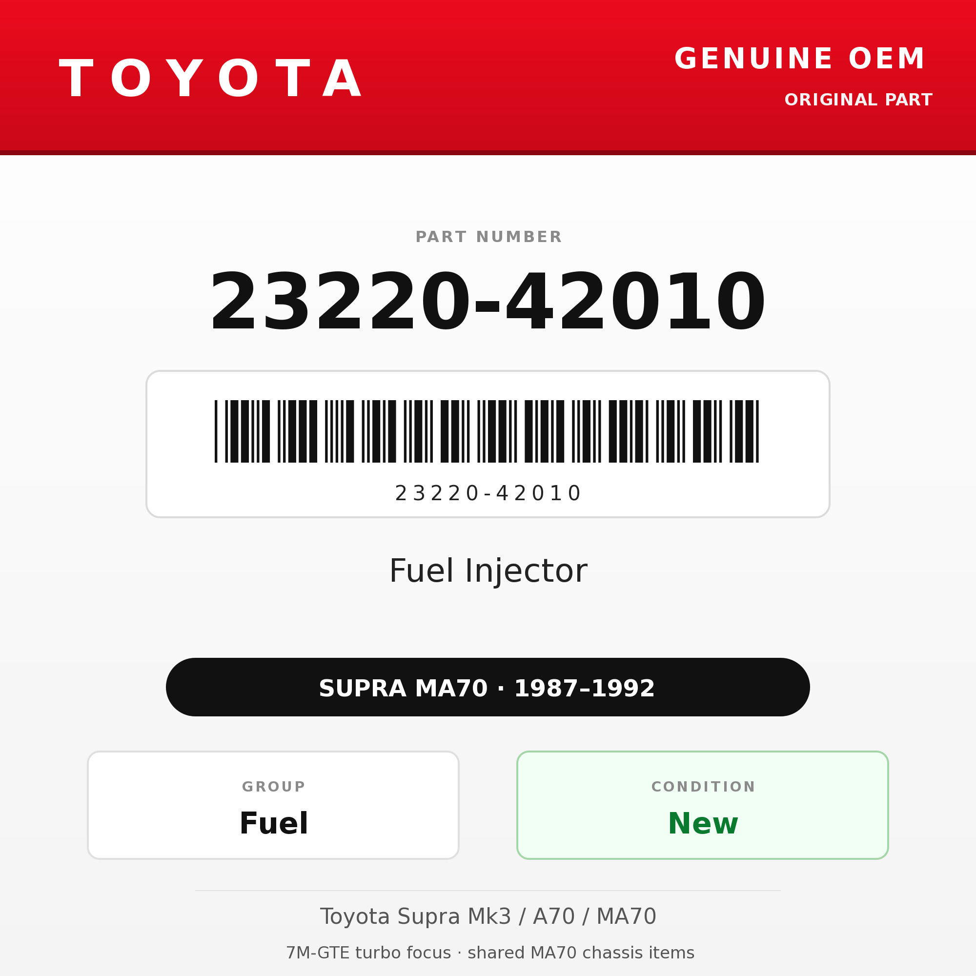 Genuine Toyota OEM 23220-42010 - Fuel Injector 7M-GTE (87-92 Supra)