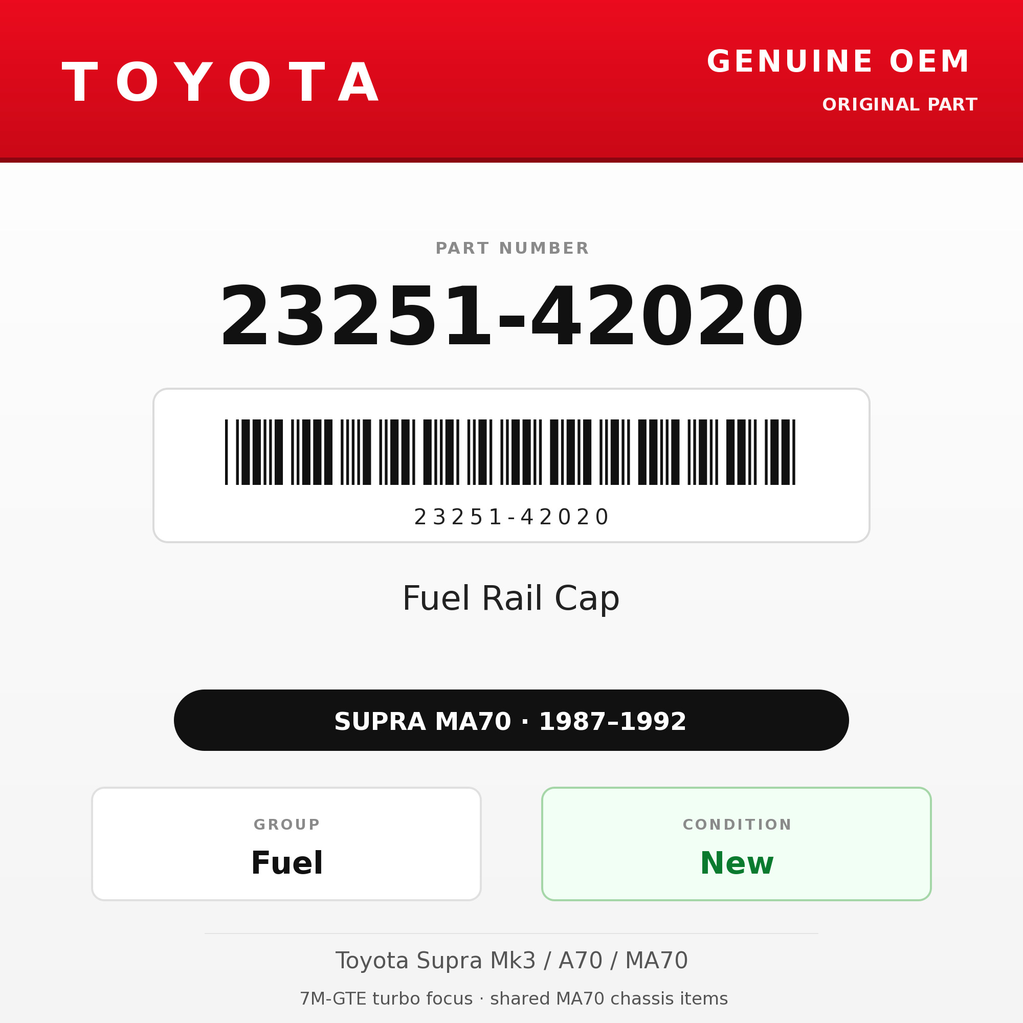 Genuine Toyota OEM 23251-42020 - Fuel Rail Cap 7M-GTE (87-92 Supra)