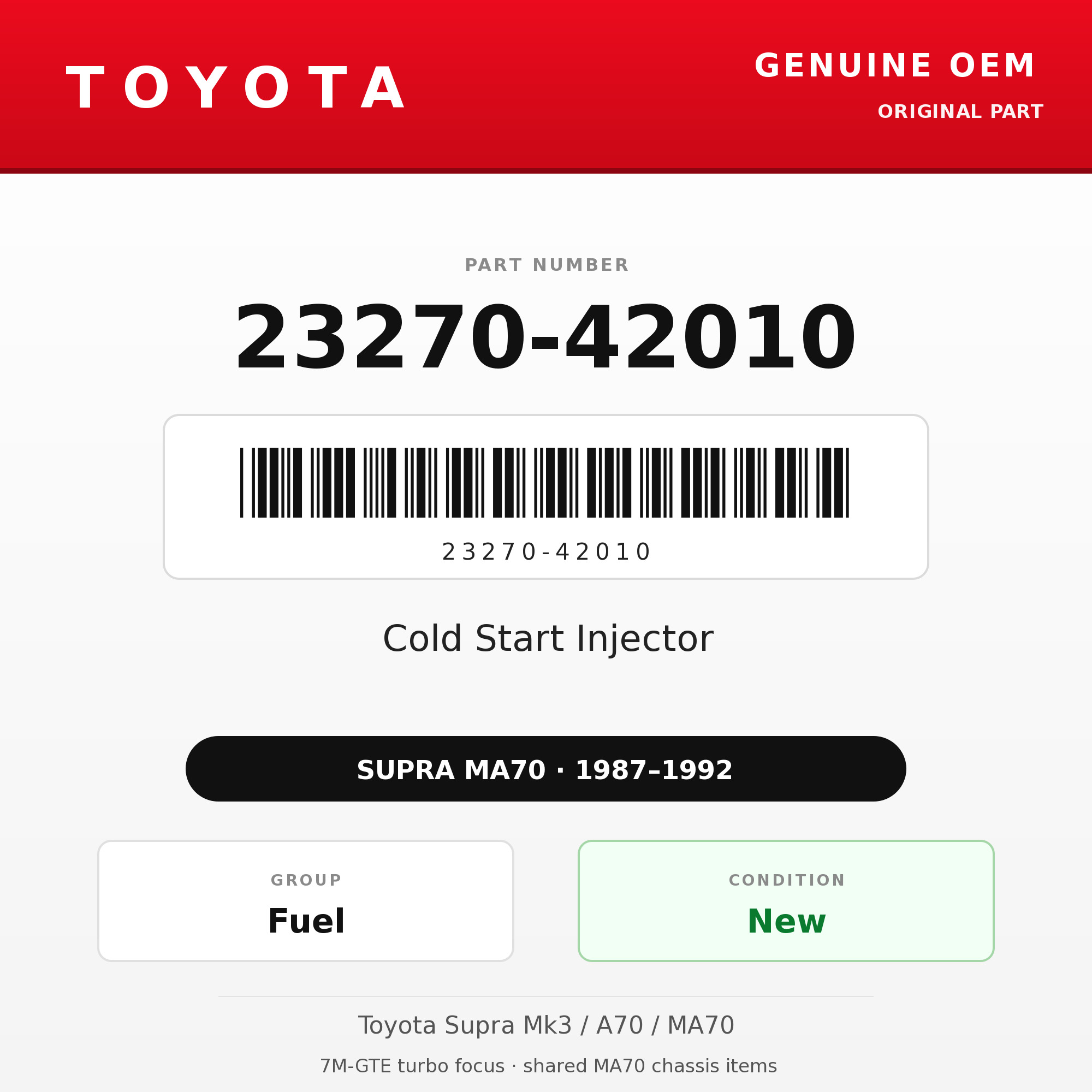 Genuine Toyota OEM 23270-42010 - Cold Start Injector 7M-GTE (87-92 Supra)