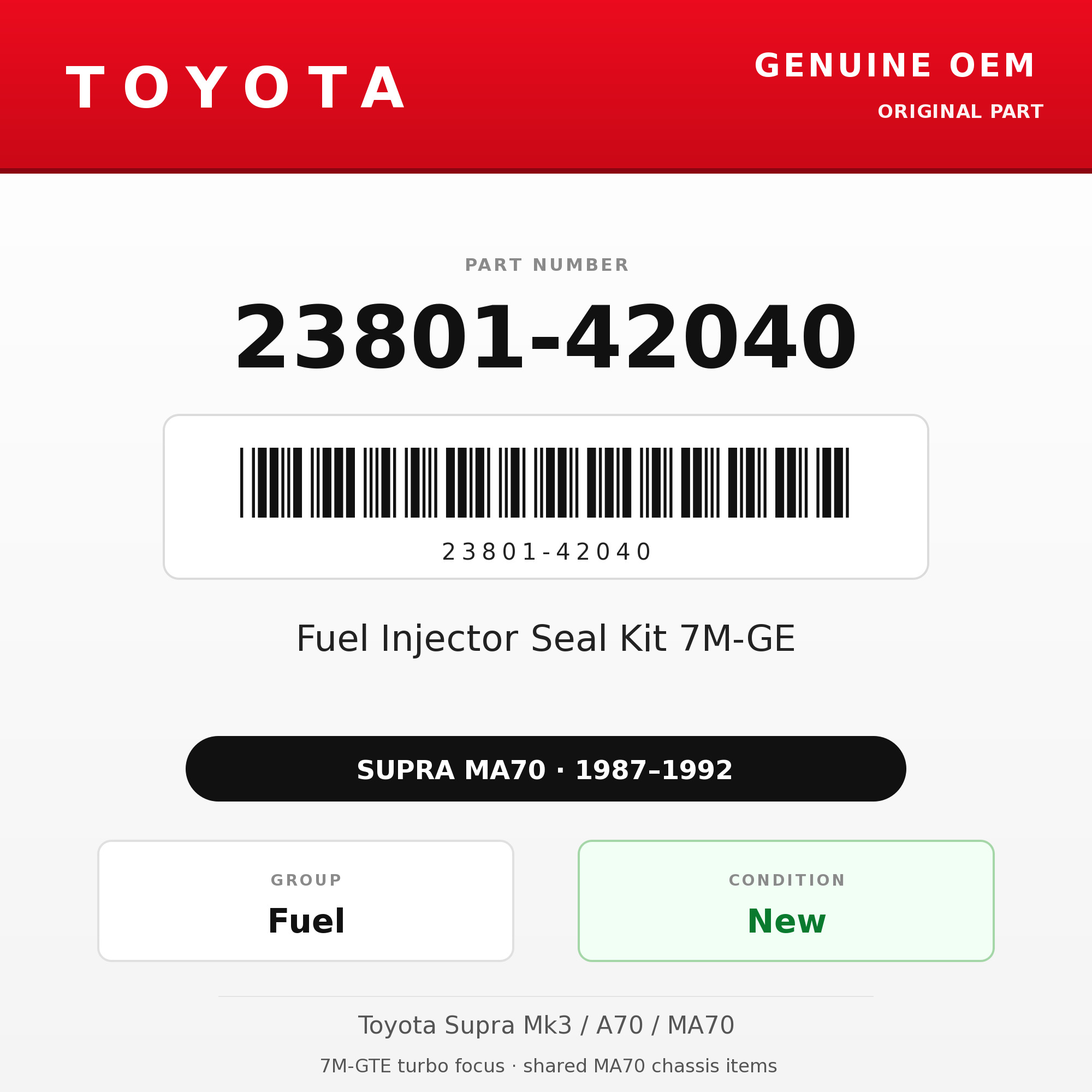 Genuine Toyota OEM 23801-42040 - Fuel Injector Seal Kit 7M-GE (87-92 Supra)