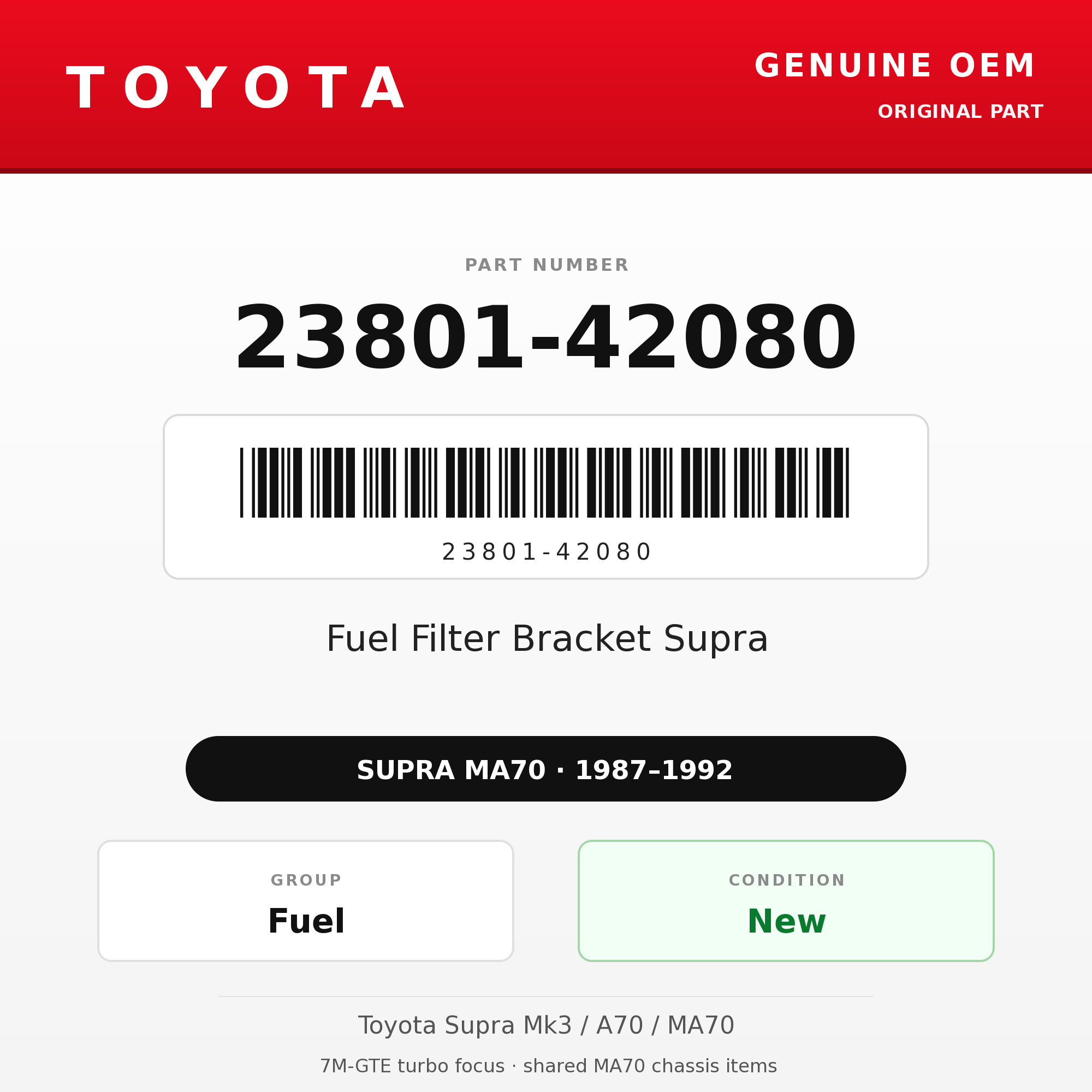 Genuine Toyota OEM 23801-42080 - Fuel Filter Bracket Supra (87-92 Supra)