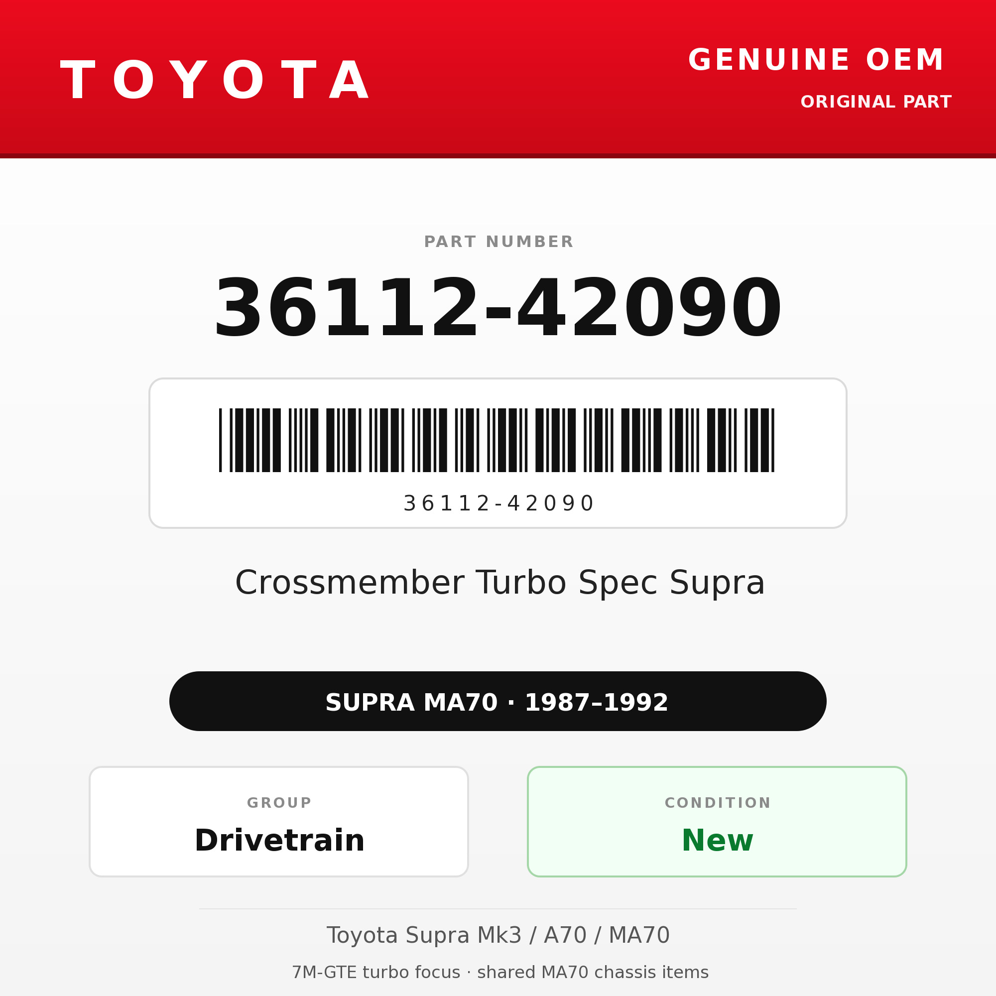 Genuine Toyota OEM 36112-42090 - Crossmember Turbo Spec Supra (87-92 Supra)