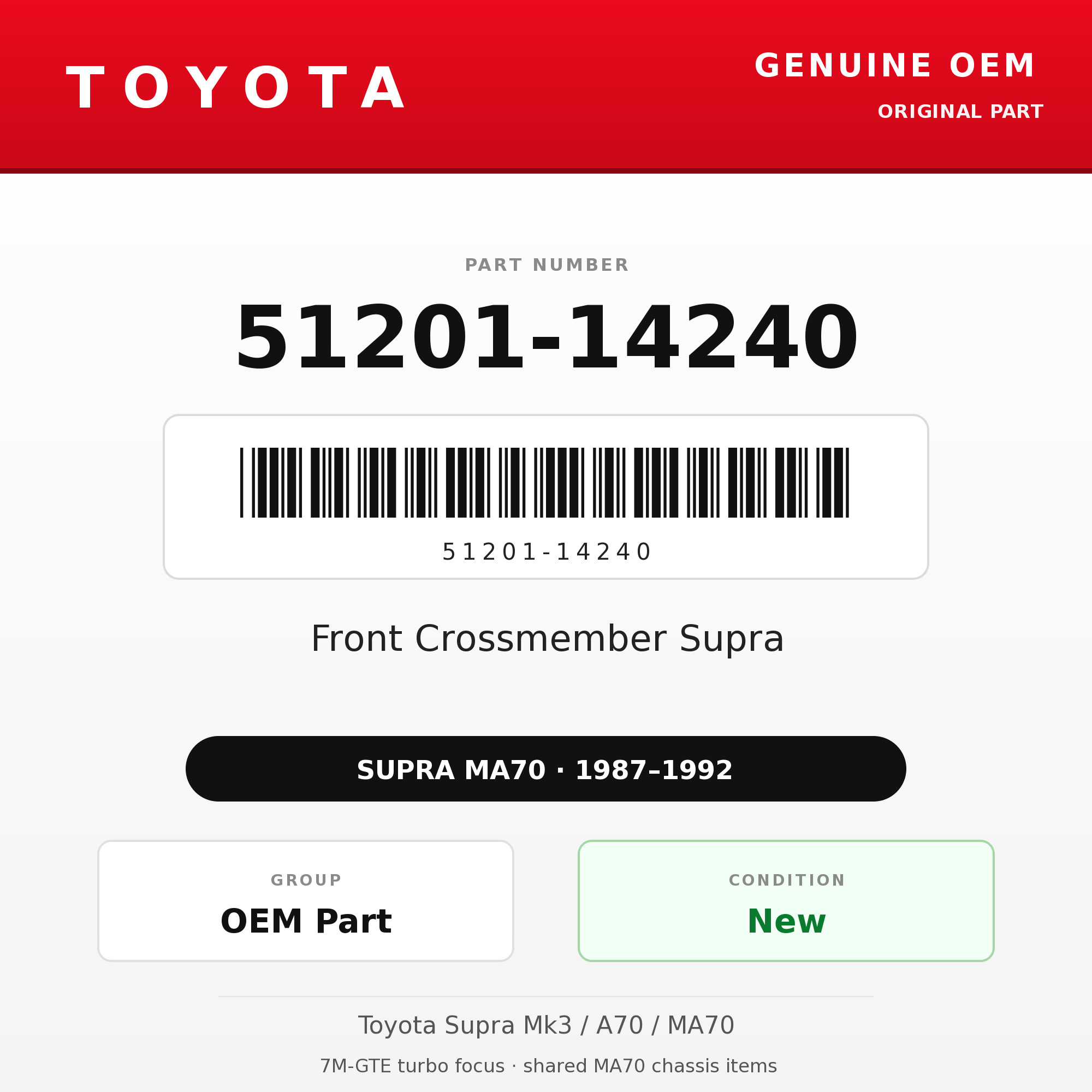 Genuine Toyota OEM 51201-14240 - Front Crossmember Supra (87-92 Supra)