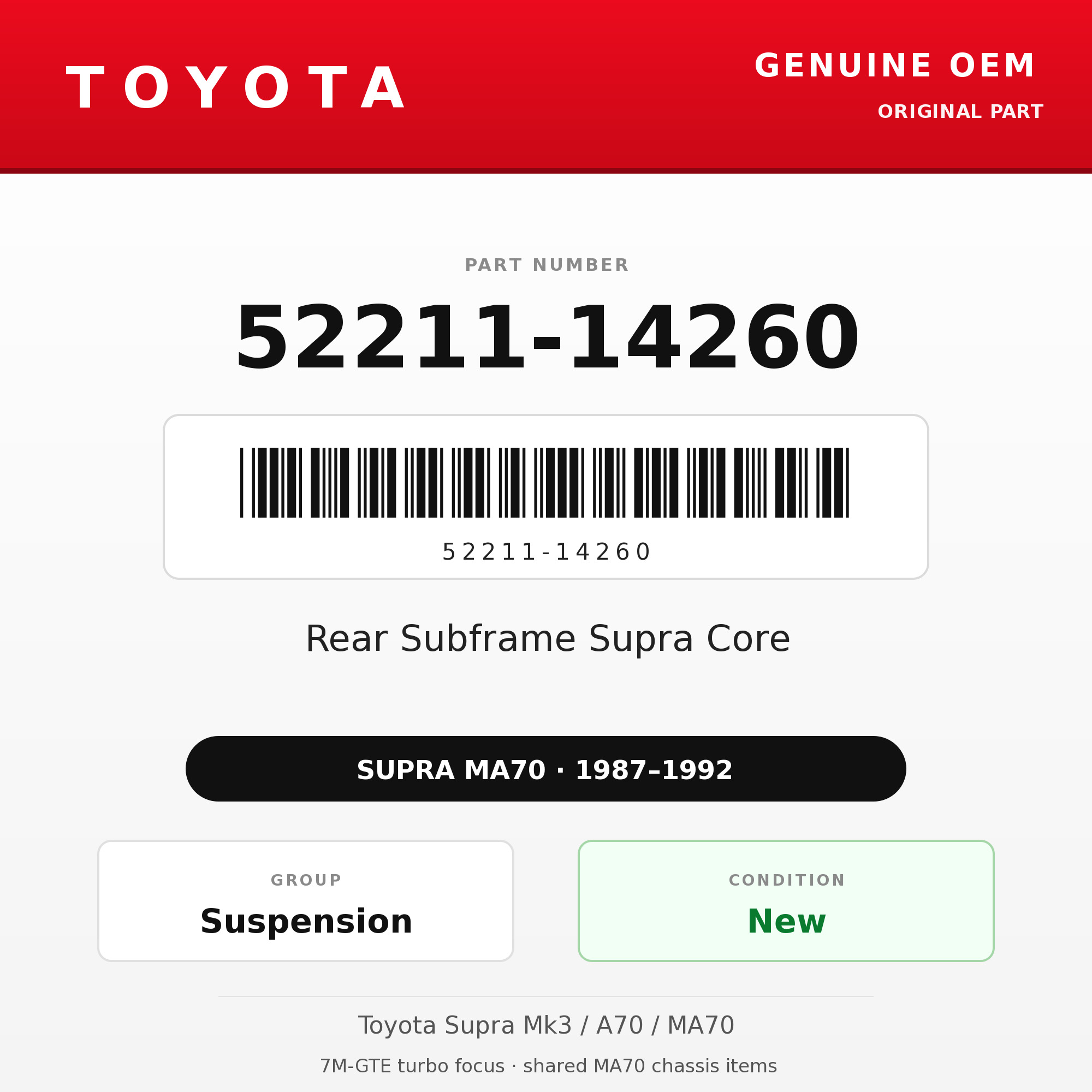 Genuine Toyota OEM 52211-14260 - Rear Subframe Supra Core (87-92 Supra)
