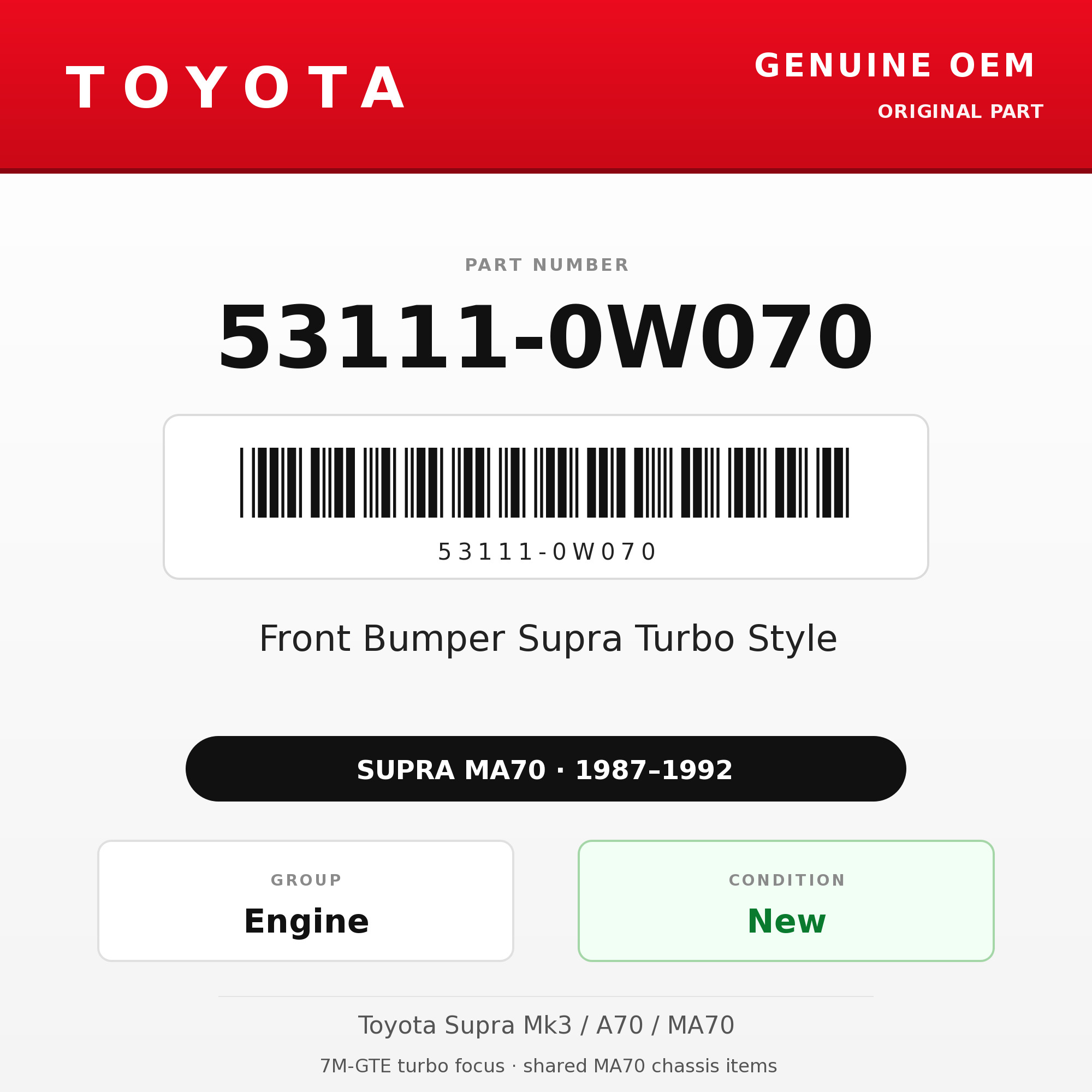 Genuine Toyota OEM 53111-0W070 - Front Bumper Supra Turbo Style (87-92 Supra)