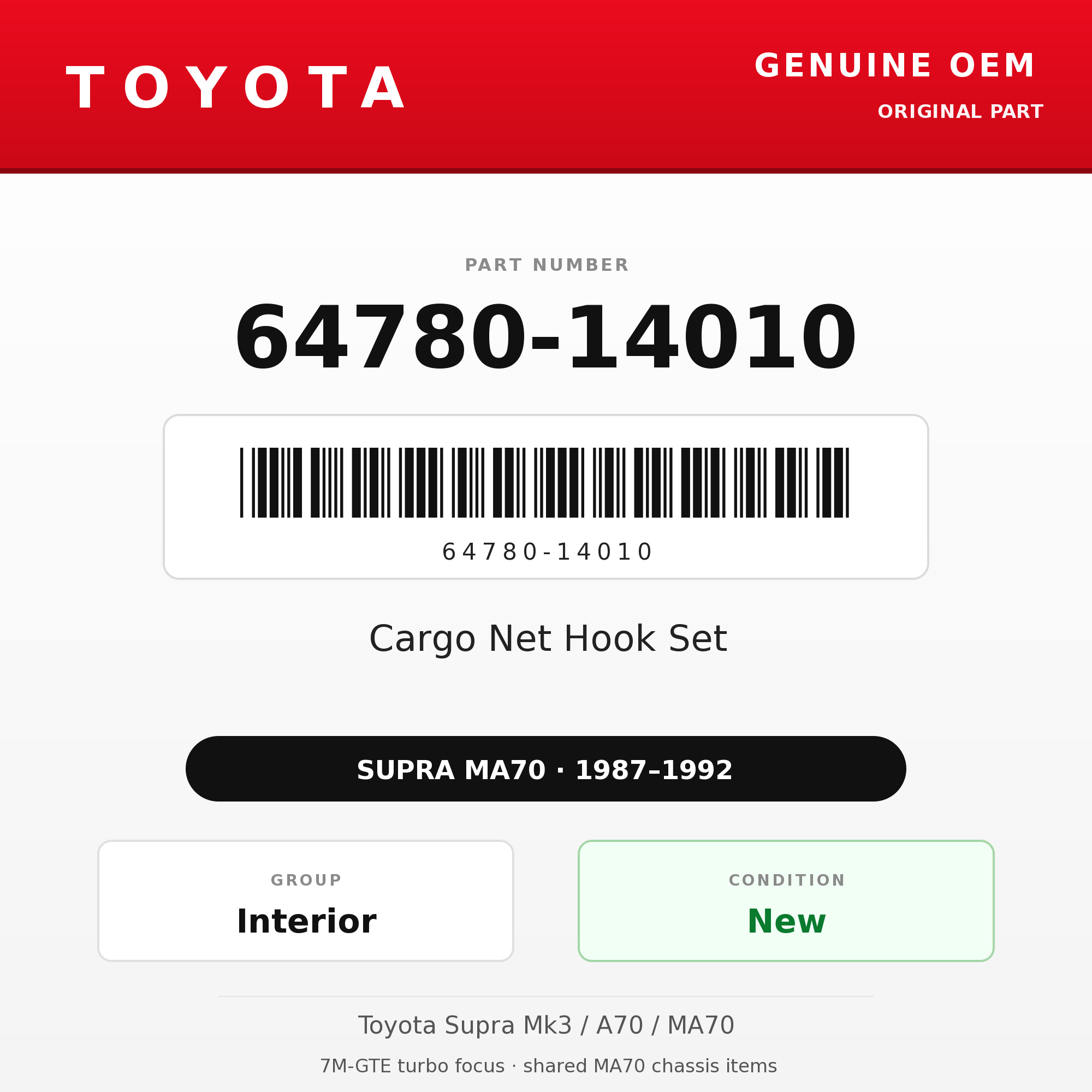Genuine Toyota OEM 64780-14010 - Cargo Net Hook Set (87-92 Supra)
