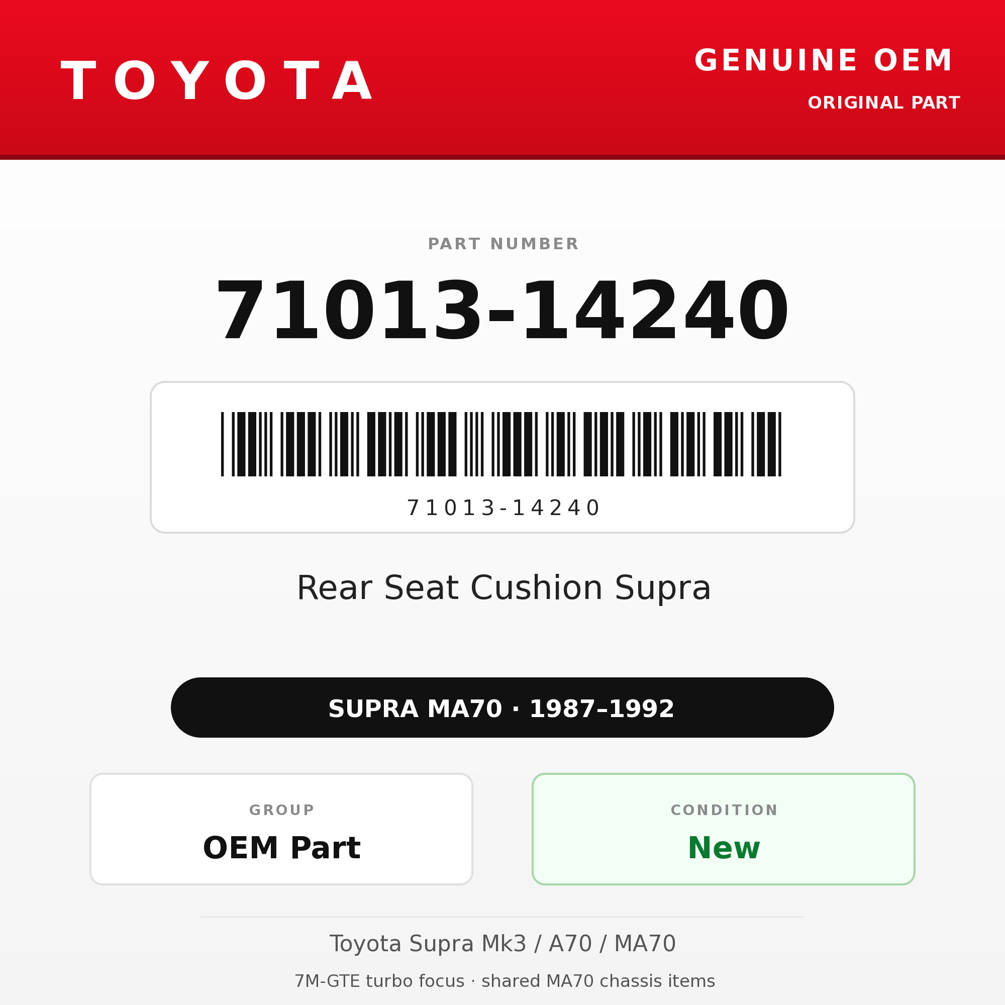 Genuine Toyota OEM 71013-14240 - Rear Seat Cushion Supra (87-92 Supra)