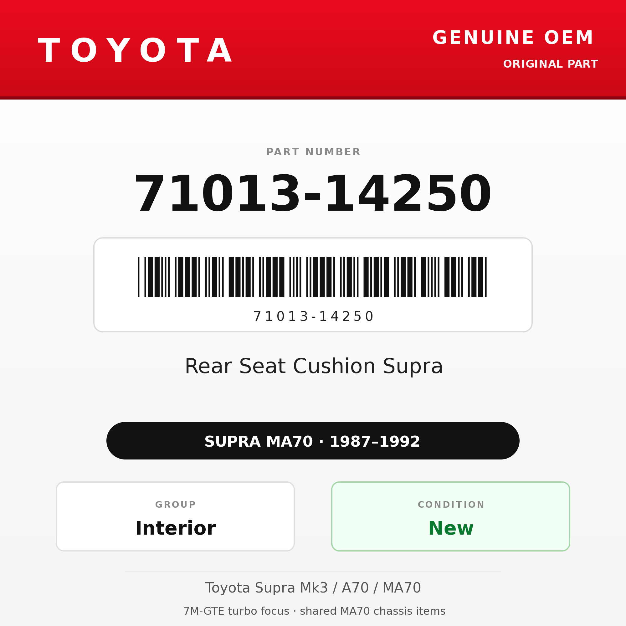 Genuine Toyota OEM 71013-14250 - Rear Seat Cushion Supra (87-92 Supra)
