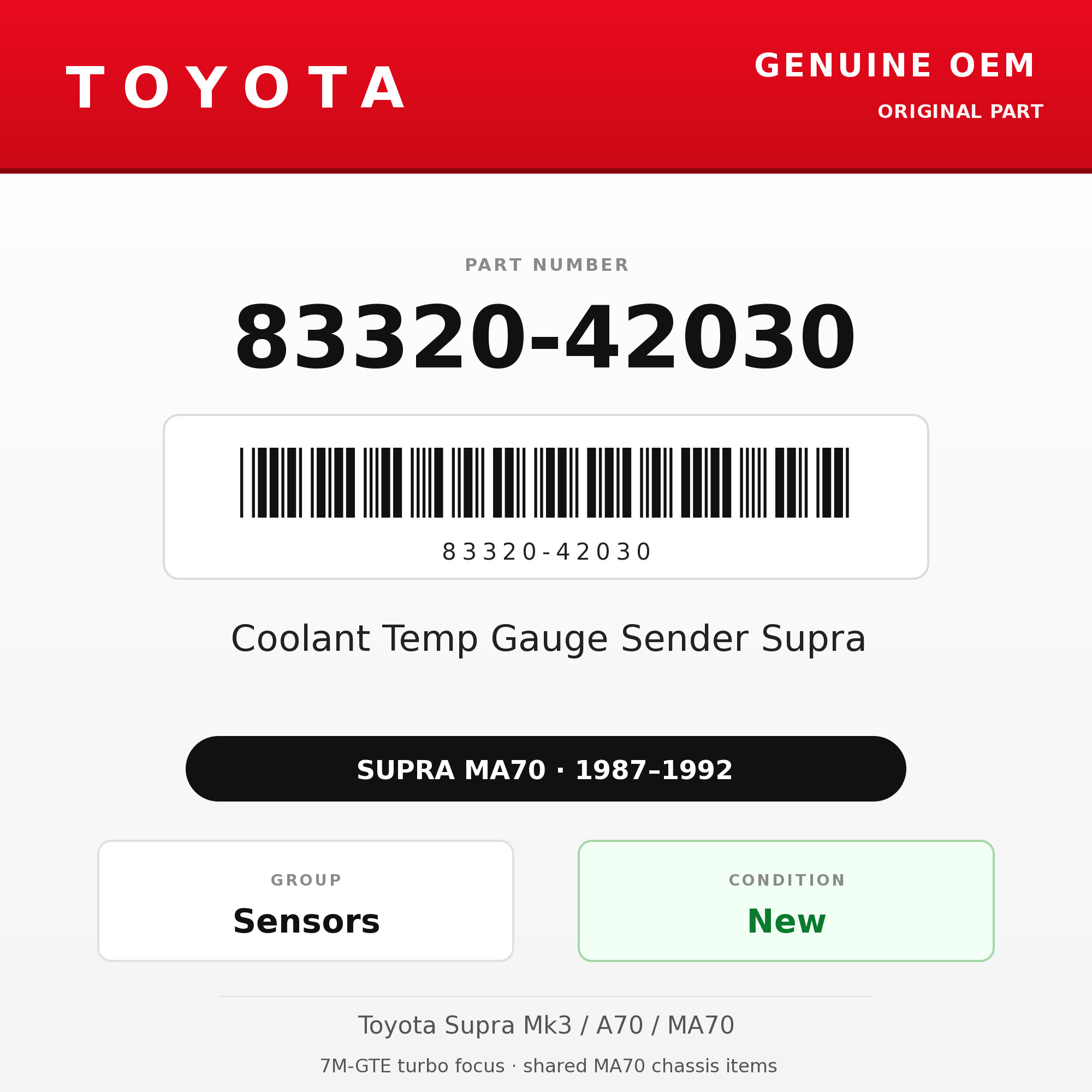 Genuine Toyota OEM 83320-42030 - Coolant Temp Gauge Sender Supra (87-92 Supra)