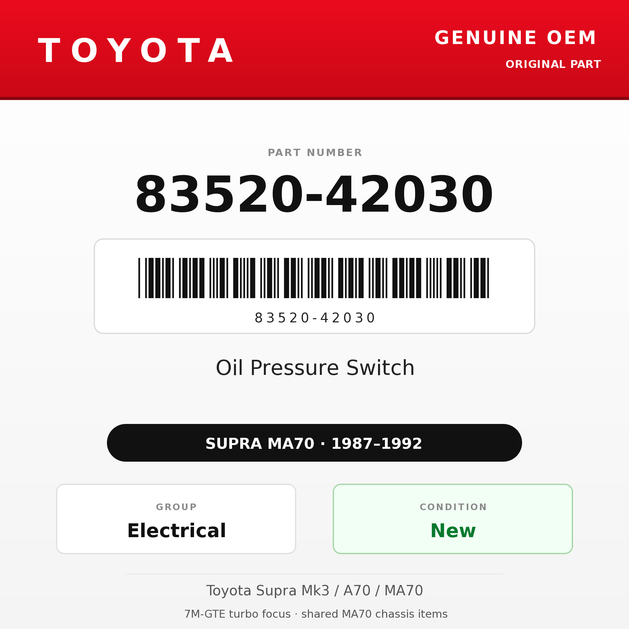 Genuine Toyota OEM 83520-42030 - Oil Pressure Switch 7M-GTE (87-92 Supra)