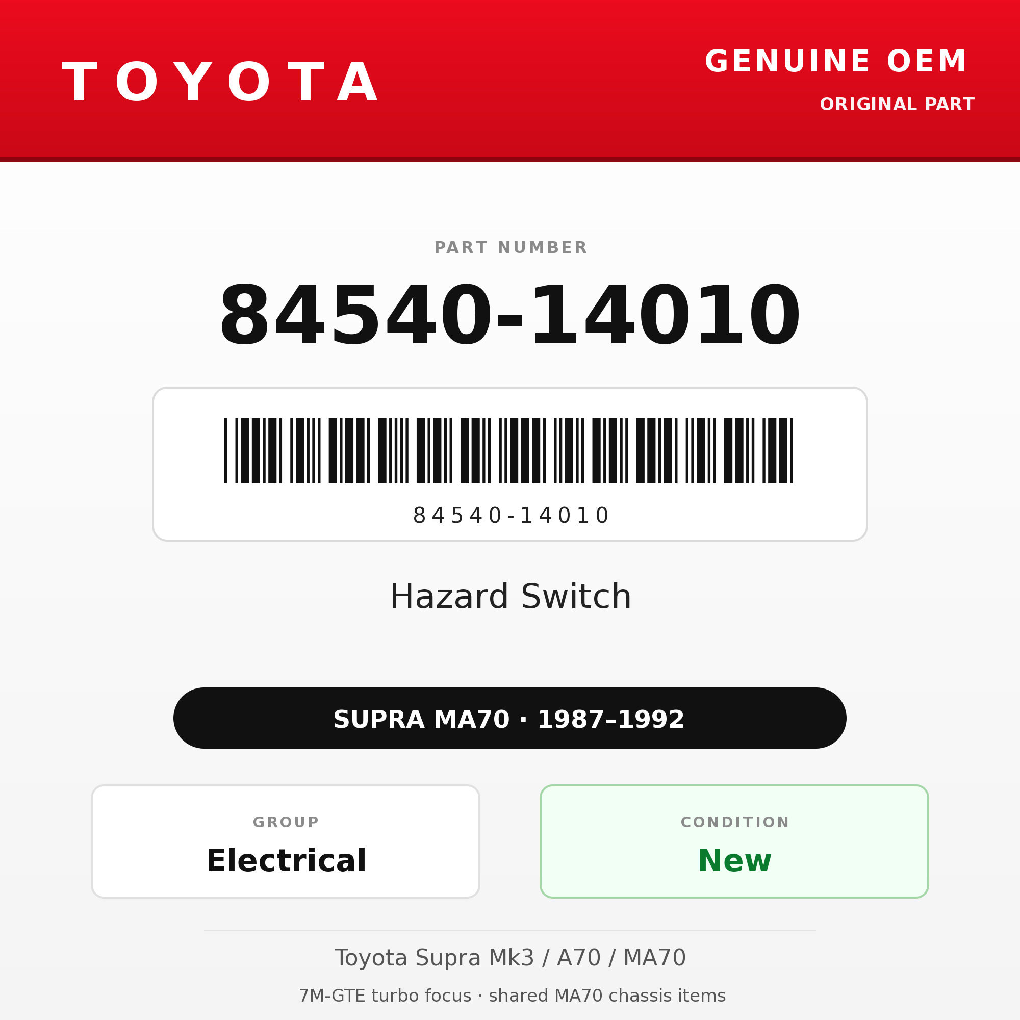 Genuine Toyota OEM 84540-14010 - Hazard Switch (87-92 Supra)