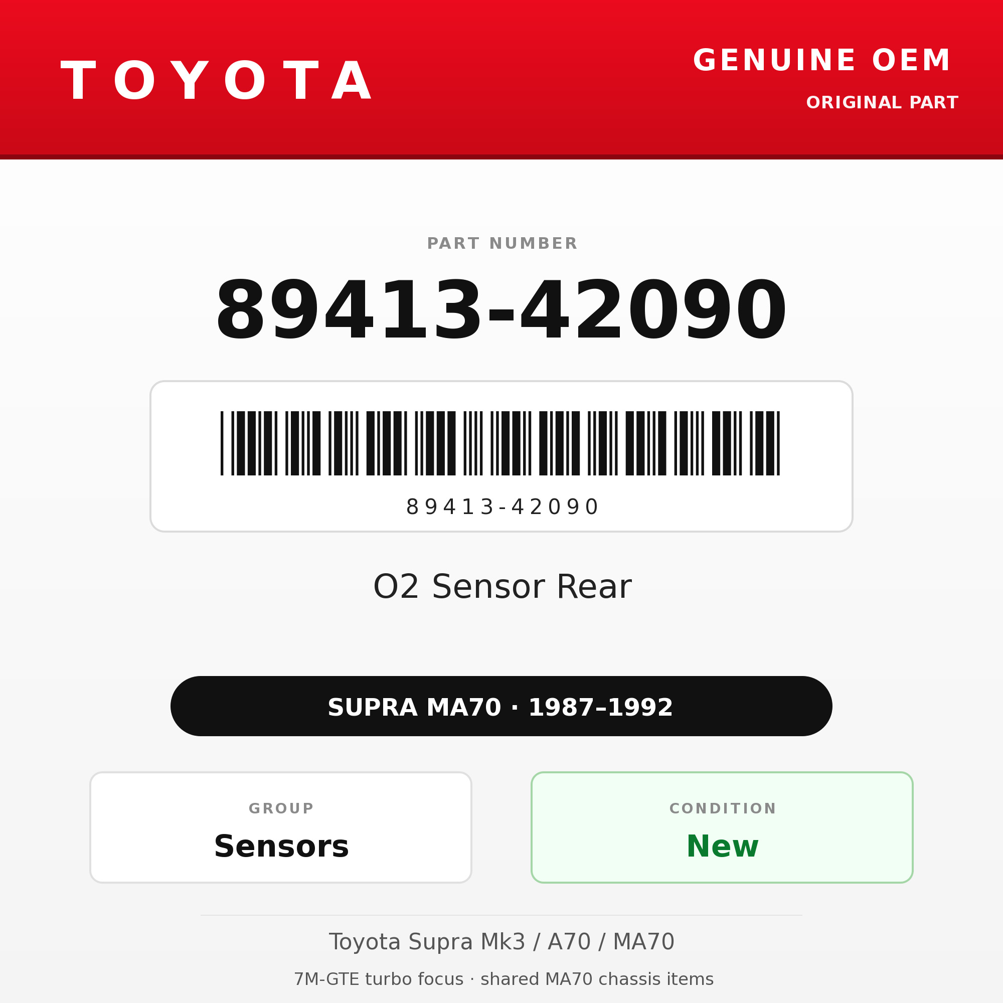 Genuine Toyota OEM 89413-42090 - O2 Sensor Rear 7M-GTE (87-92 Supra)