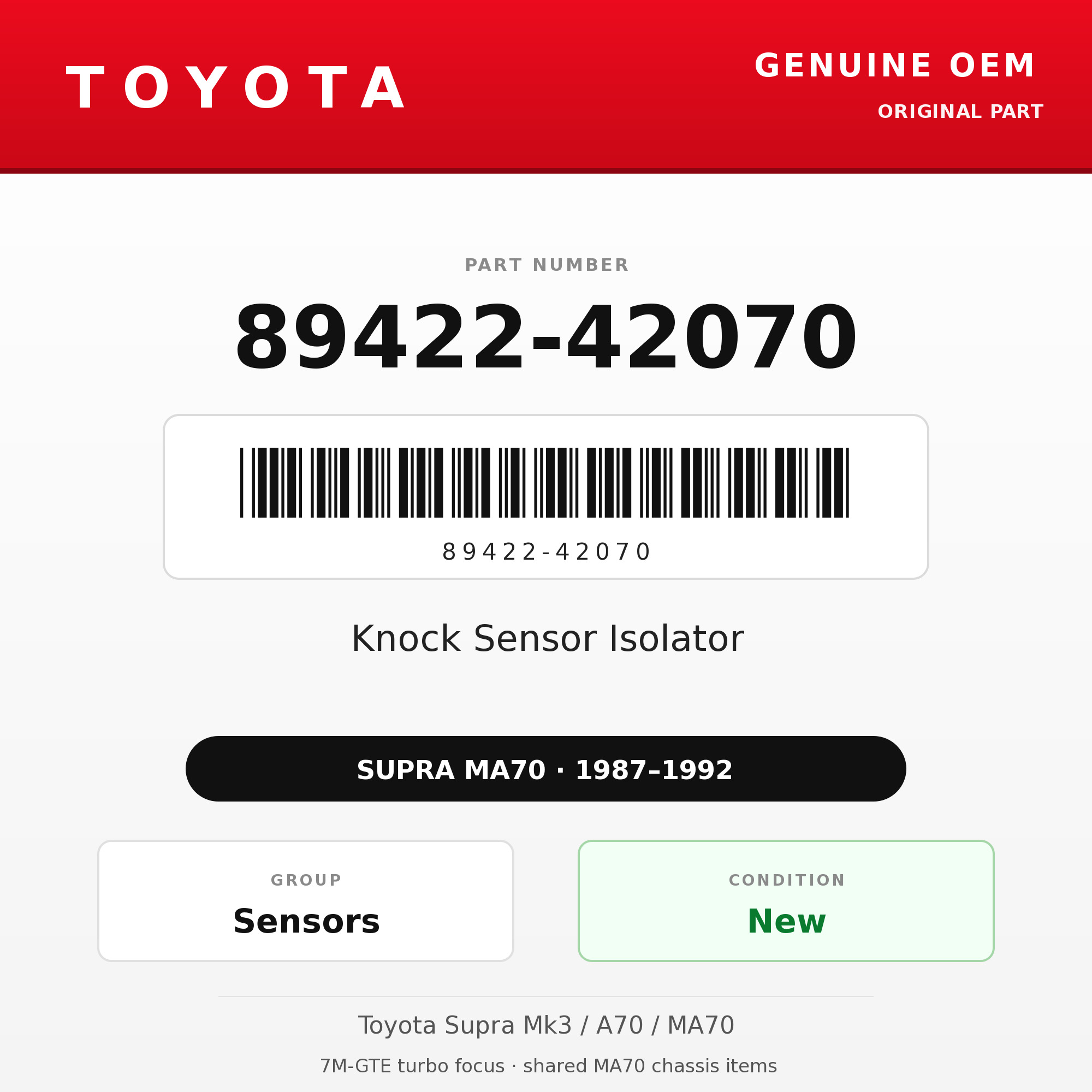 Genuine Toyota OEM 89422-42070 - Knock Sensor Isolator 7M (87-92 Supra)