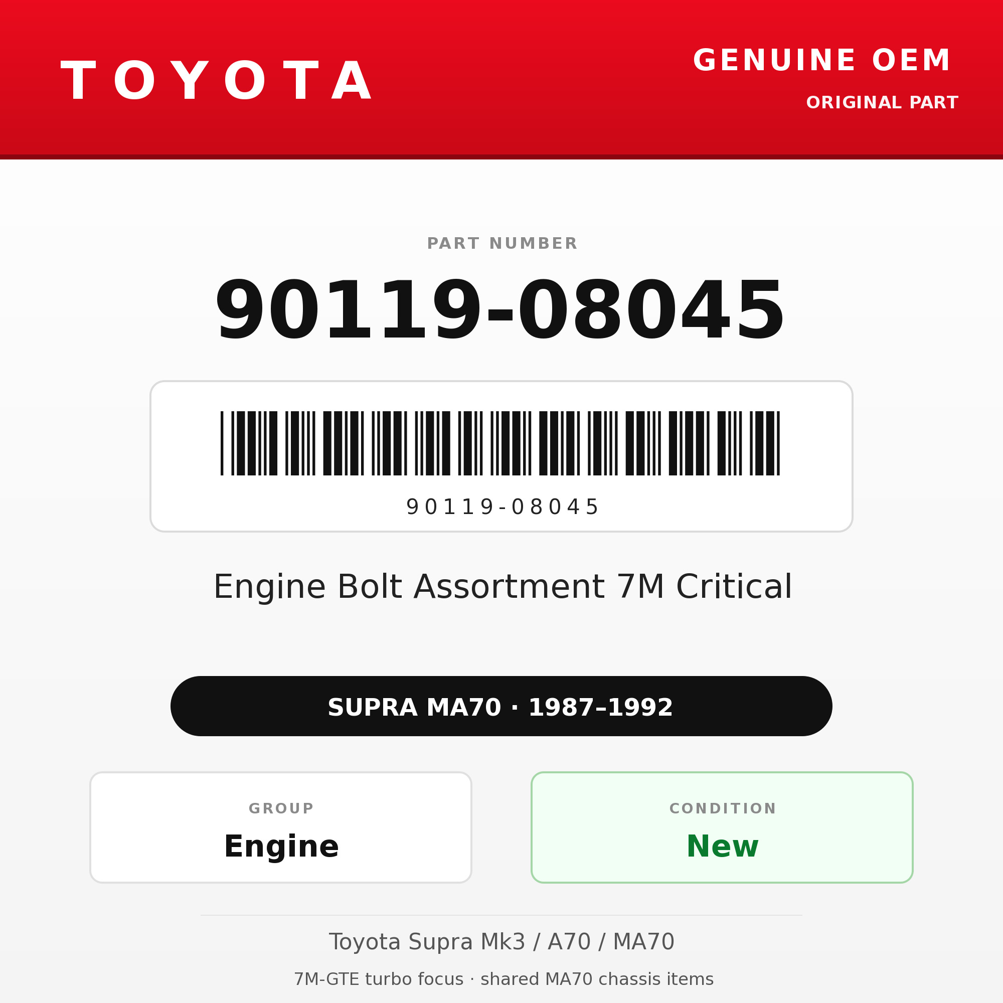 Genuine Toyota OEM 90119-08045 - Engine Bolt Assortment 7M Critical (87-92 Supra)